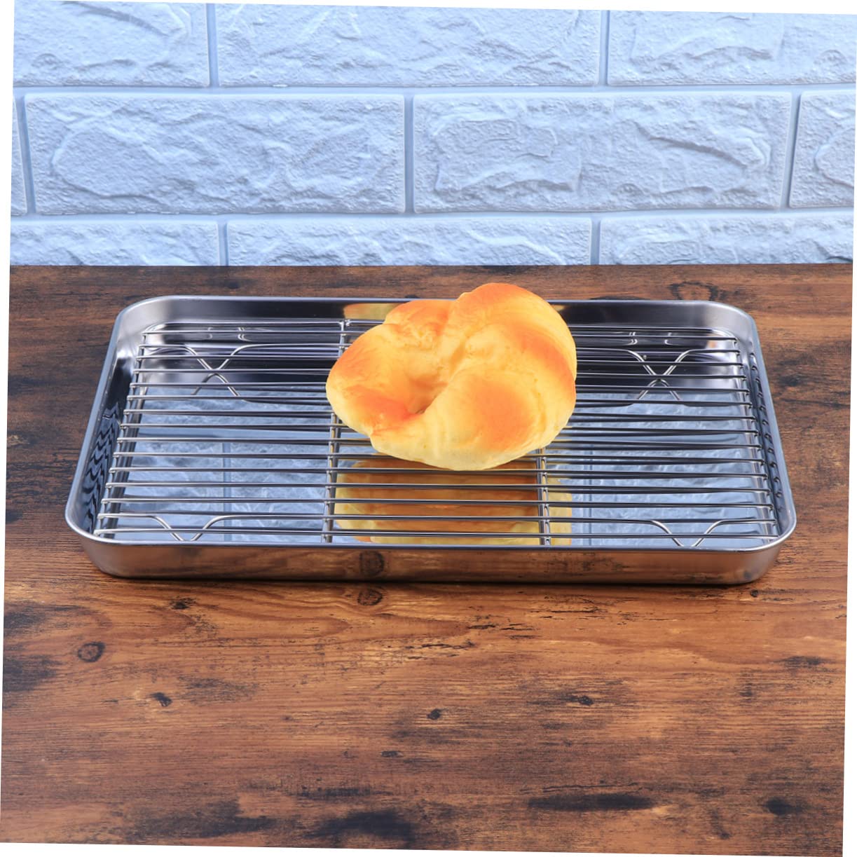 STOBAZA Ensemble Accessoire Pâtisserie Professionnel 2 Pièces Plaque de Cuisson et Grille de Refroidissement en Acier Inoxydable Argenté Ustensiles Sûrs pour Gâteaux et Cornbread