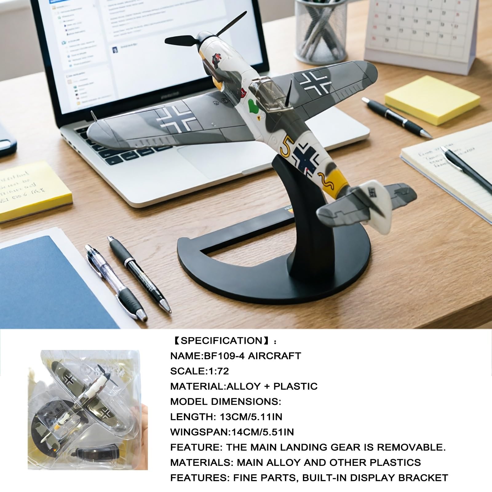 Scala 1/72 BF109-4 Modello jet caccia militare Modello alta simulazione in lega pressofusa for aereo con esposizione statica, vetrina, arredamento for ufficio, regalo perfetto