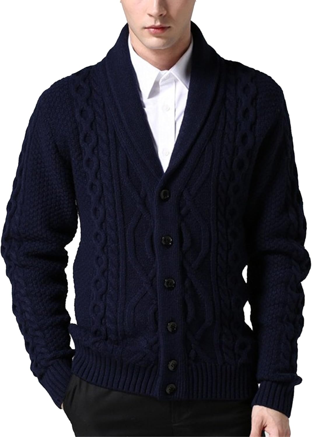 Men's Cardigan Sweaters Slim Fit Cable Knit Button Sweaters Casual Long Sleeve Knitted Ribbed Cardigans