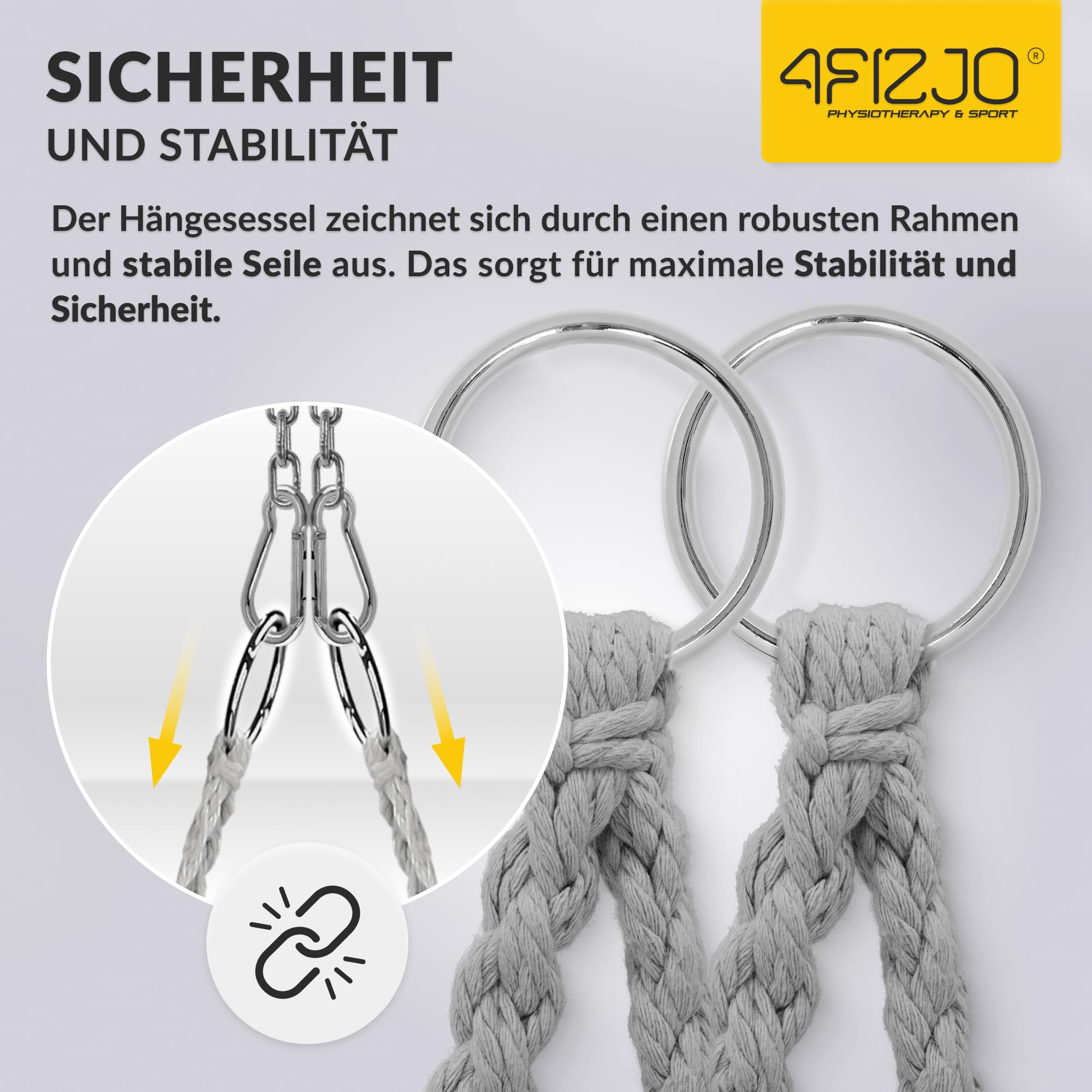 4FIZJO Hängesessel Boho, Makramee hängesessel, Garten schaukel, Hängekorb, Schaukelkorb, Therapieschaukel Kinder, Hängesessel Indoor & Outdoor, Hängesitz Patio-Rasen, Maximale Belastung 125 kg, Grau