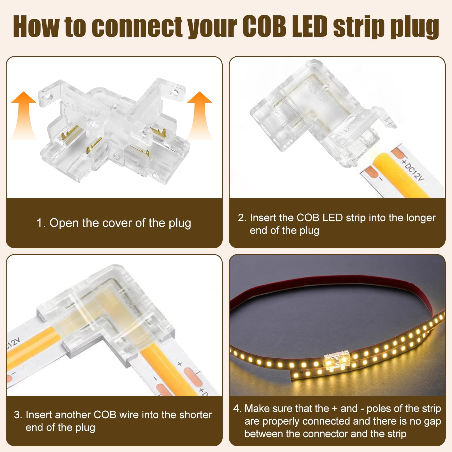 SHUIYUE COB LED Strip Light Connector, 10 Pcs L Shape Corner Connector, 6 Pcs Clear Center Connectors - Image 4