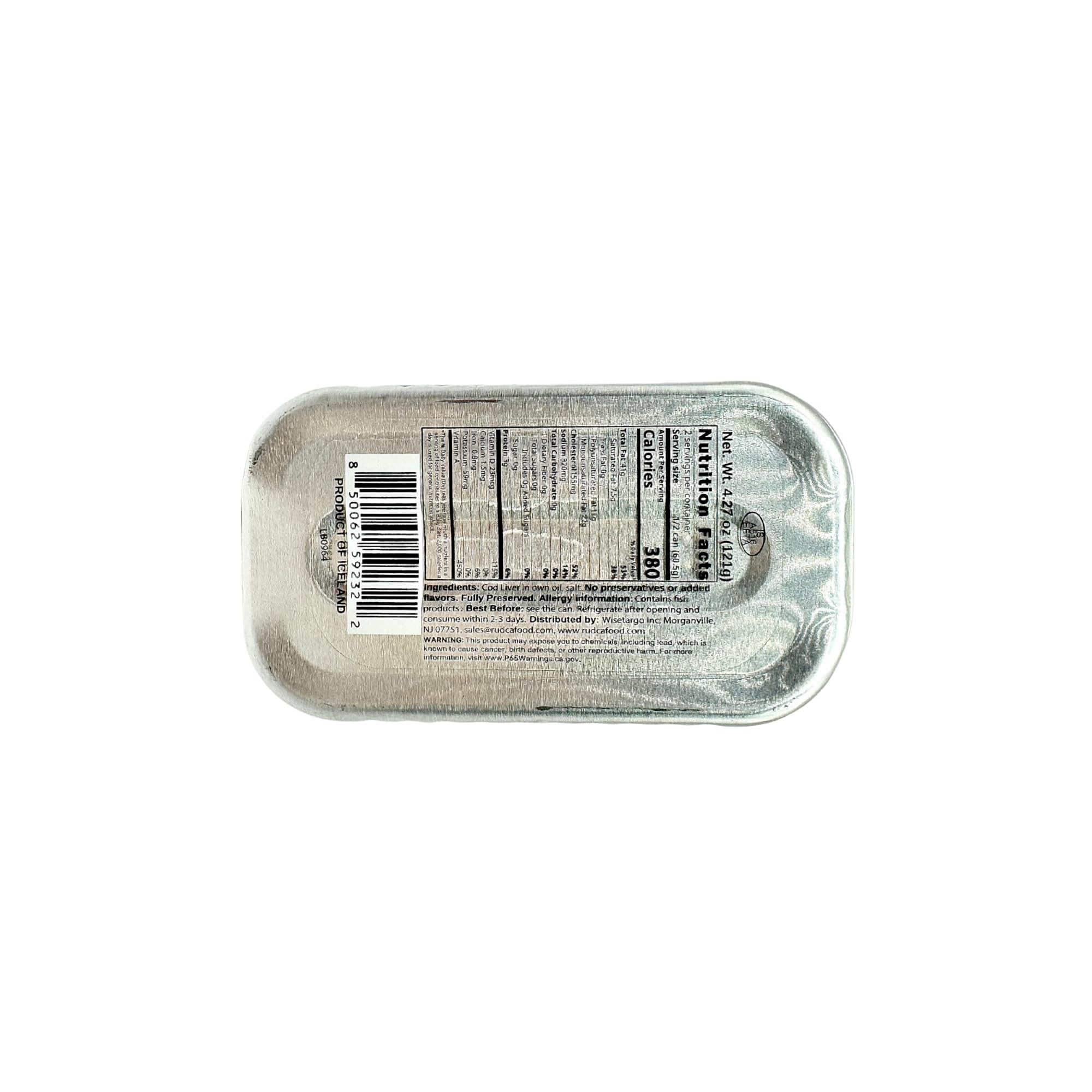 Rudca Food Icelandic Cod Liver - Wild-Caught in Own Oil - 4.27 oz (121g) (Pack of 3)