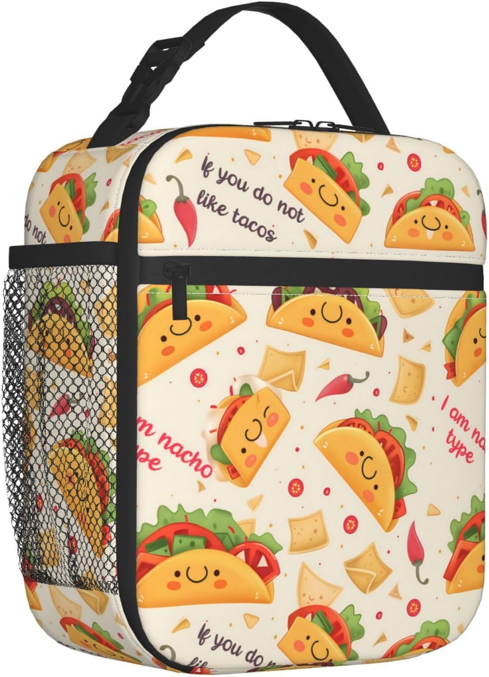 Reusable Taco Lunch Box for Kids Girls Boys Women Adult, Insulated Mexican Food Lunch Bag,Polyester Cooler Handbags Case for School Picnic Work Travel Beach or Hiking - Image 2