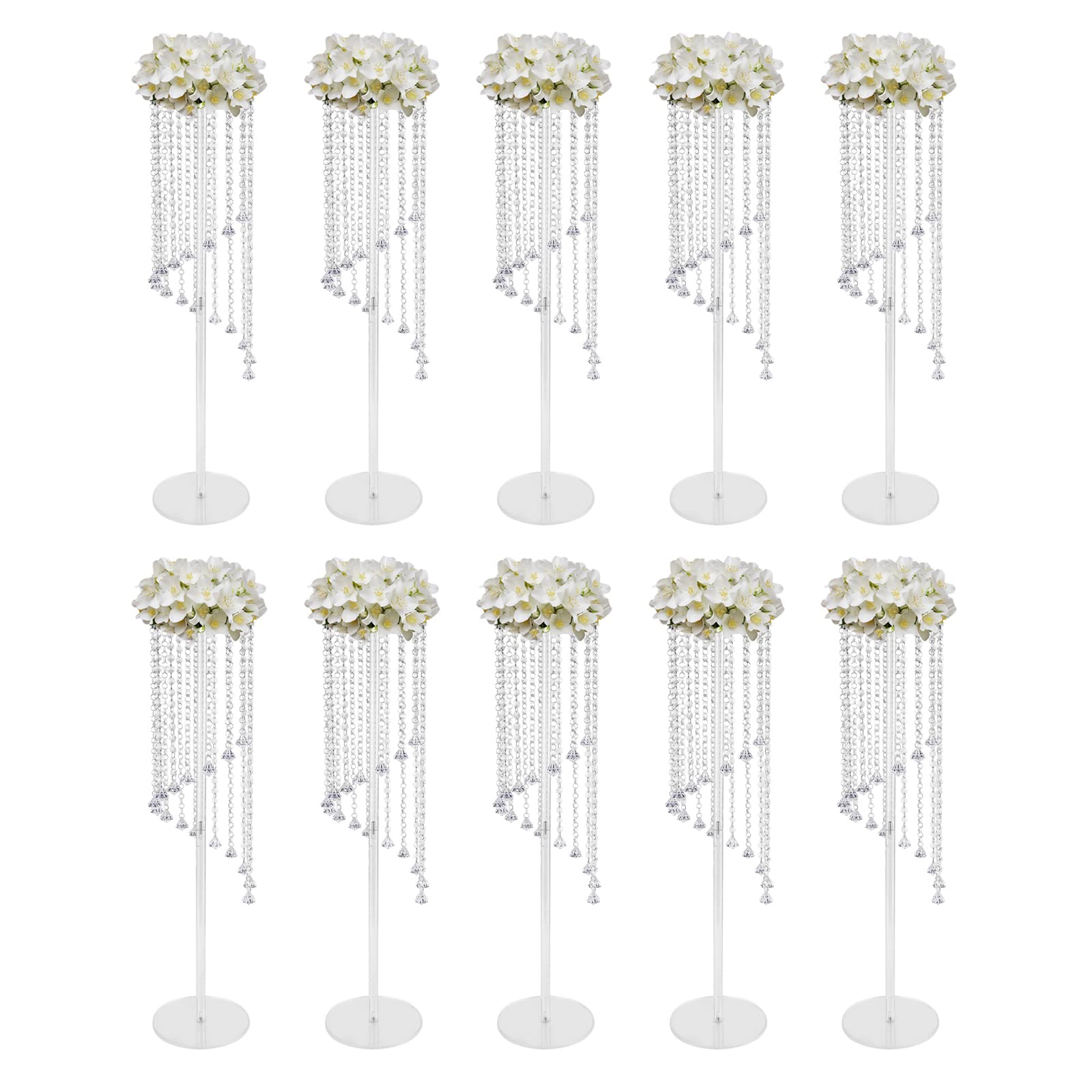 Ginelm 10Pcs Luxurious Acrylic Crysta Flower Stand, Wedding Centerpieces on Floor, Tall Flowers Arrangement Stands, Tabletop Vase, for Wedding Party, Dinner Event, Hotel/Home Decor