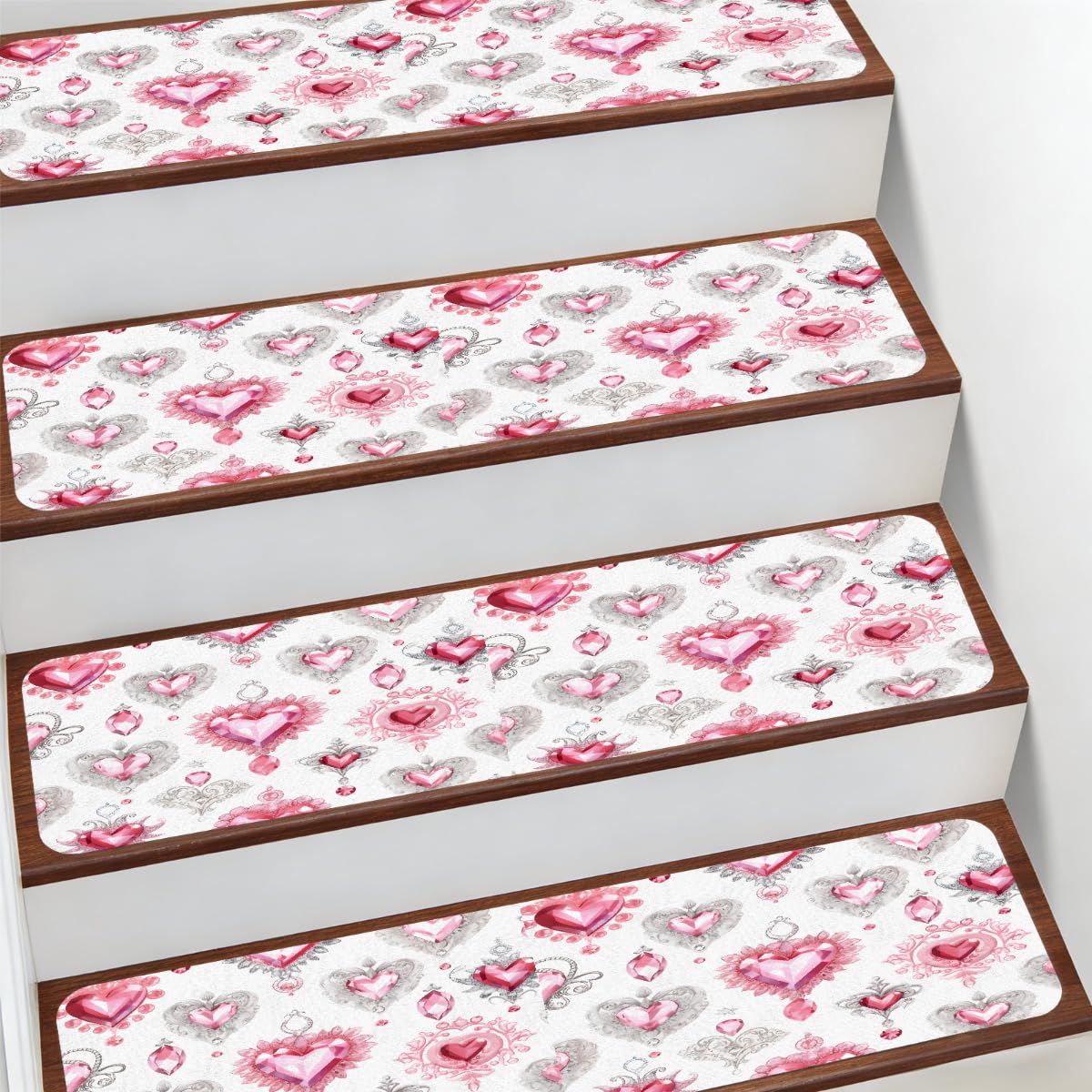 Alfombra para peldaños de escalera Mexpekil de 7.8 x 30 pulgadas con diseño de diamante rosa