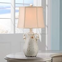 Vista 7 de Regency Hill Sofia - Juego de 2 lámparas de mesa rústicas rústicas de 22 pulgadas de alto, con asas de cerámica esmaltada de marfil agrietado, tarro