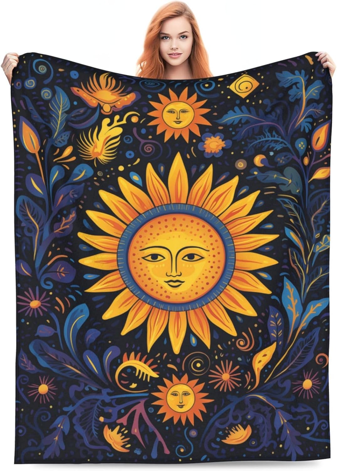 Moon and Sun Throw Blanket Flower Gifts Celestial Chair Recliner Cover Bed Spread