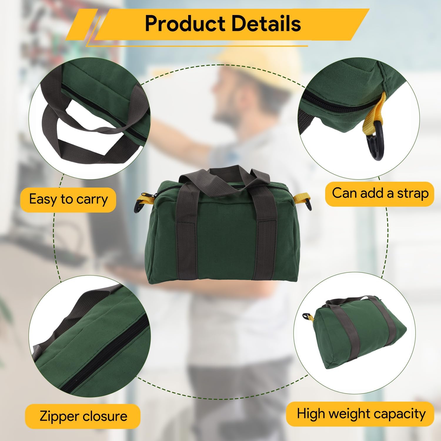 16 Inch Wide Mouth Tool Bag - Heavy Duty Oxford Fabric Electrician Tool Organizer with Large Capacity, Waterproof Storage for Home Repair, Car Mechanics & Carpentry Tools(16 inch)
