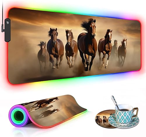 Vista 29 de Alfombrilla de mouse RGB para juegos con posavasos para café, alfombrilla de mouse LED grande XXL, base de goma antideslizante, alfombrilla de mouse