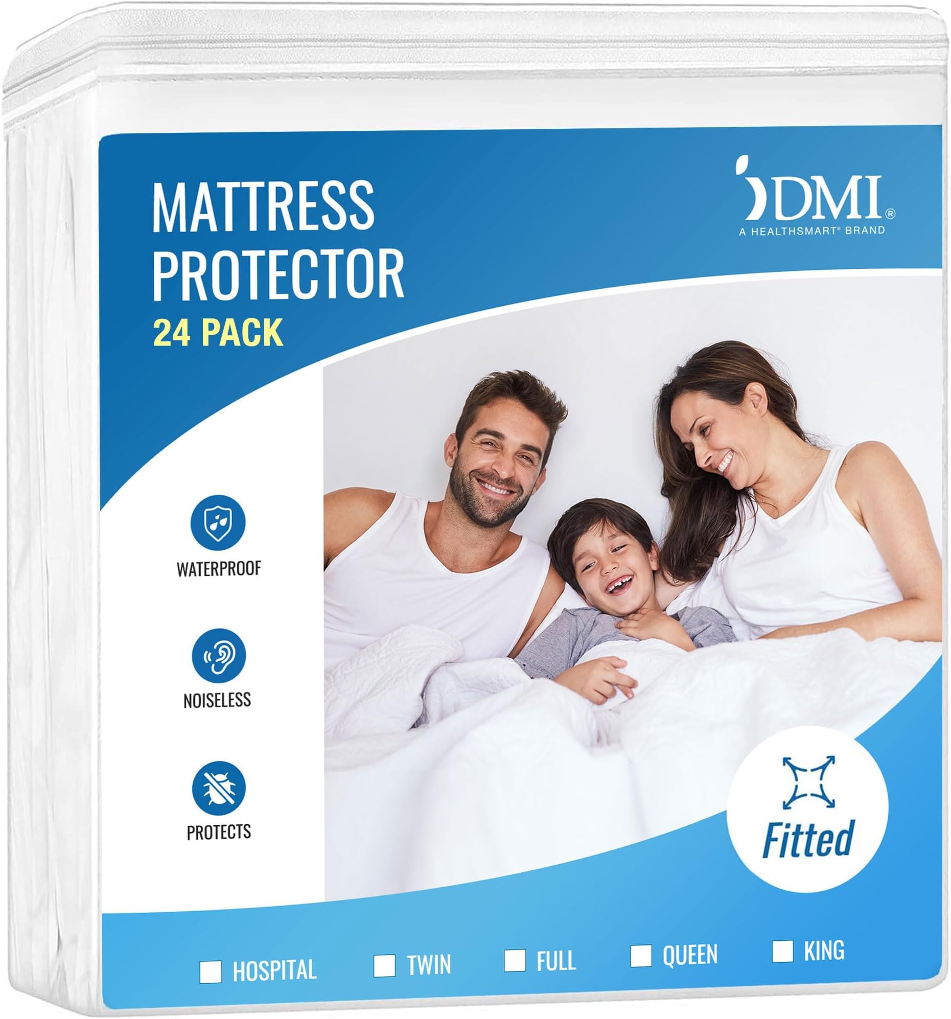 DMI Waterproof Queen Mattress Protector, White, Pack of 24