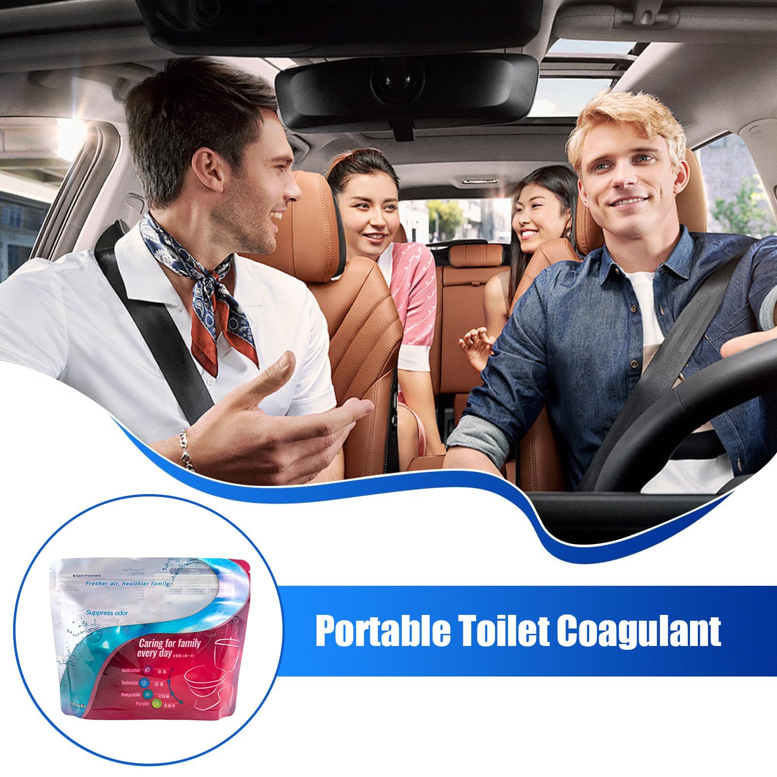 Polvere portatile per WC, 30 pezzi, polvere liquida con 5 g, neutralizzatore di odori, ideale per viaggi, escursioni, campeggio, alpinismo, attività all'aperto ed emergenze