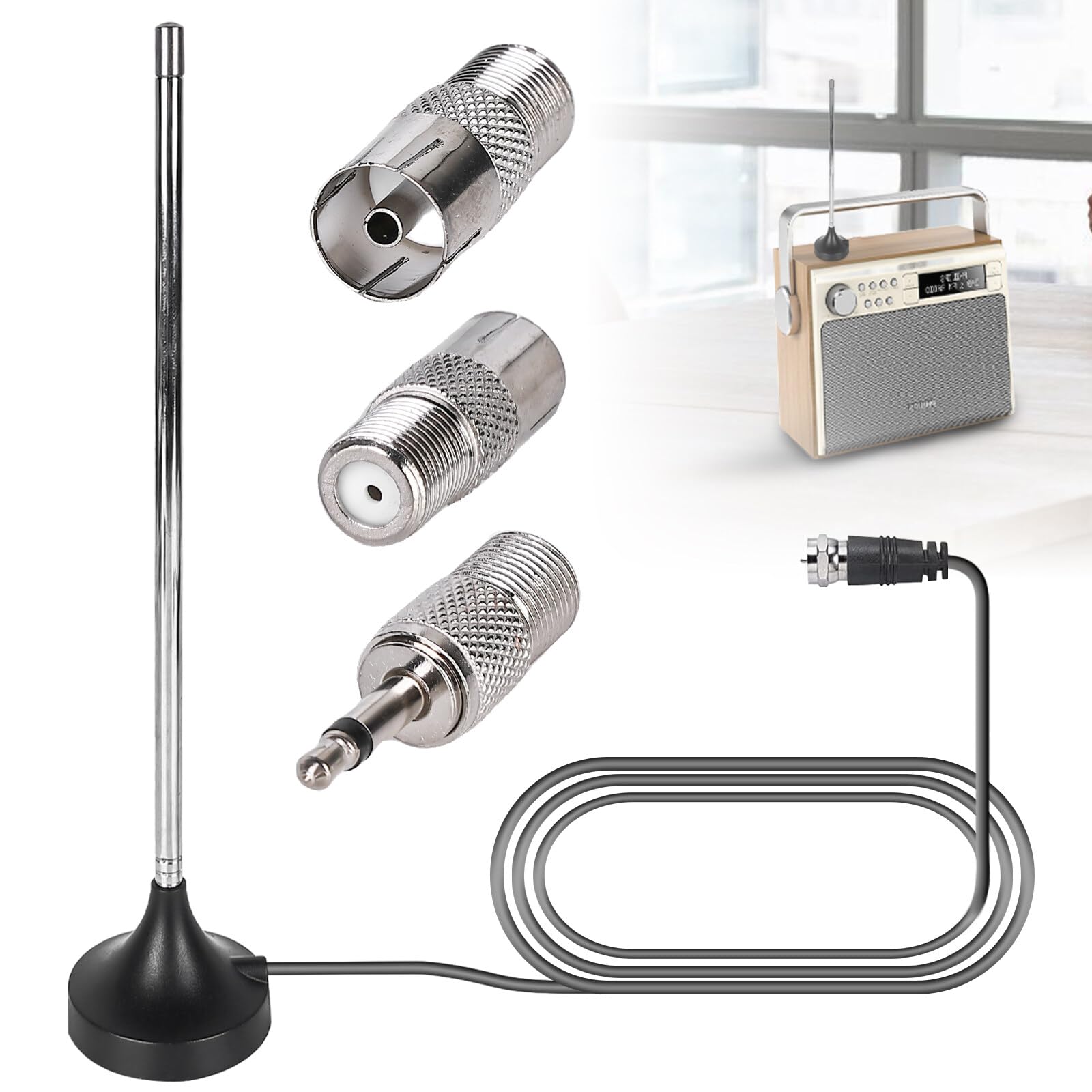 Antenne Radio DAB+FM Télescopique Intérieure – 79 Cm, Base Magnétique, Câble 3 M, Pour Une Réception Haute Qualité - 4