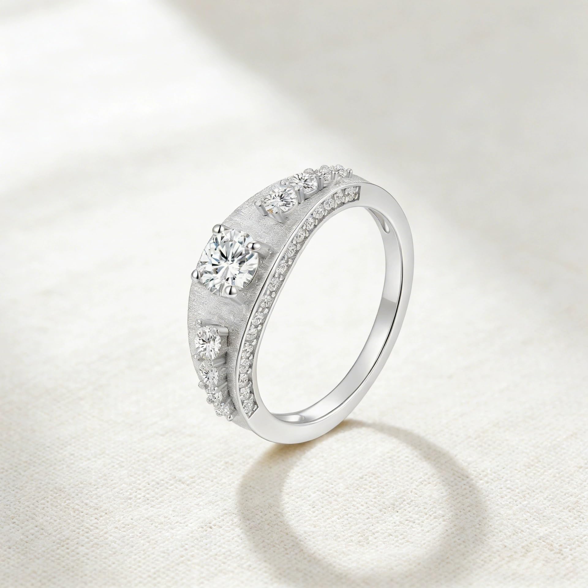 Uniseks S925 Sterling Silver Okrągły Moissanite Naprzemienny Szczotkowany Pierścień