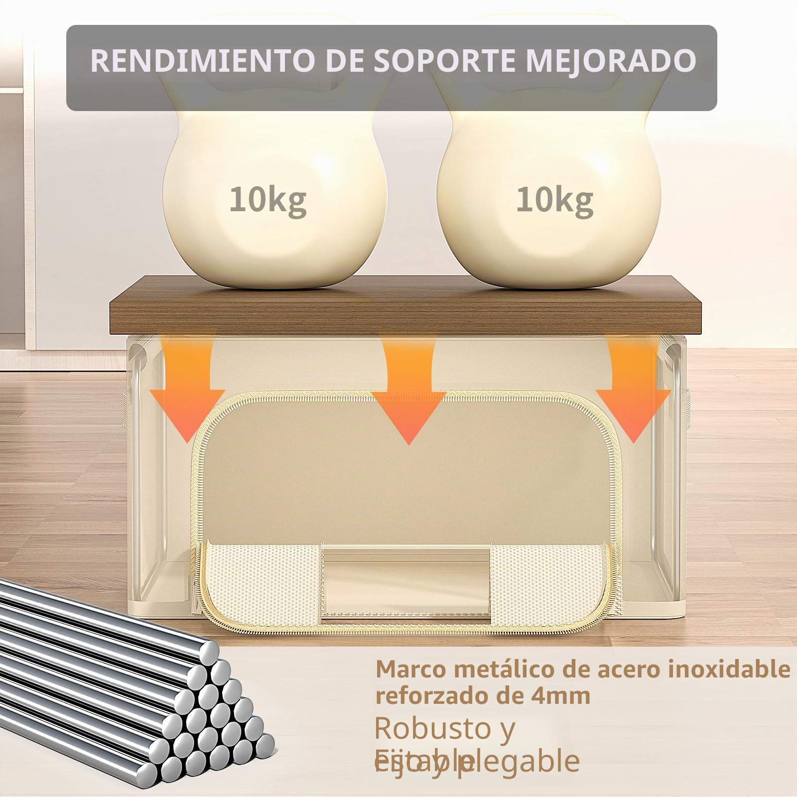 GoMaihe 3 Piezas Cajas Almacenaje Ropa - Material de tela Oxford Bolsas Para Guardar Ropa Plegable con Asa Reforzada y Ventanas Transparentes Adecuado para el almacenamiento diario de ropa (24L Beige)