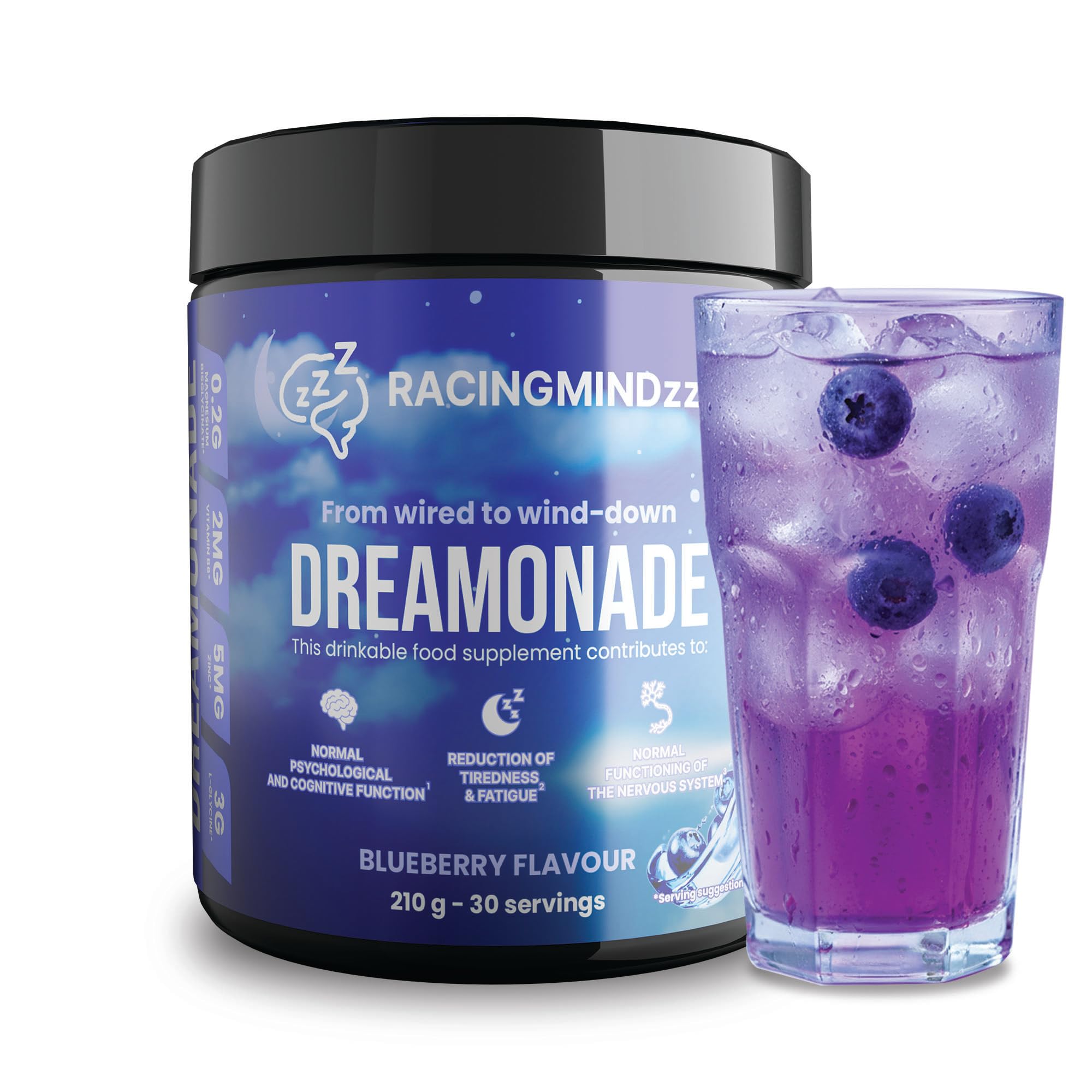Dreamonade Getränkepulver für die Abendroutine | Magnesiumbisglycinat, Zink, Taurin, Vitamin B6, Vitamin B3 und L-Glycin | Von aufgedreht zum Runterfahren | 30 Portionen