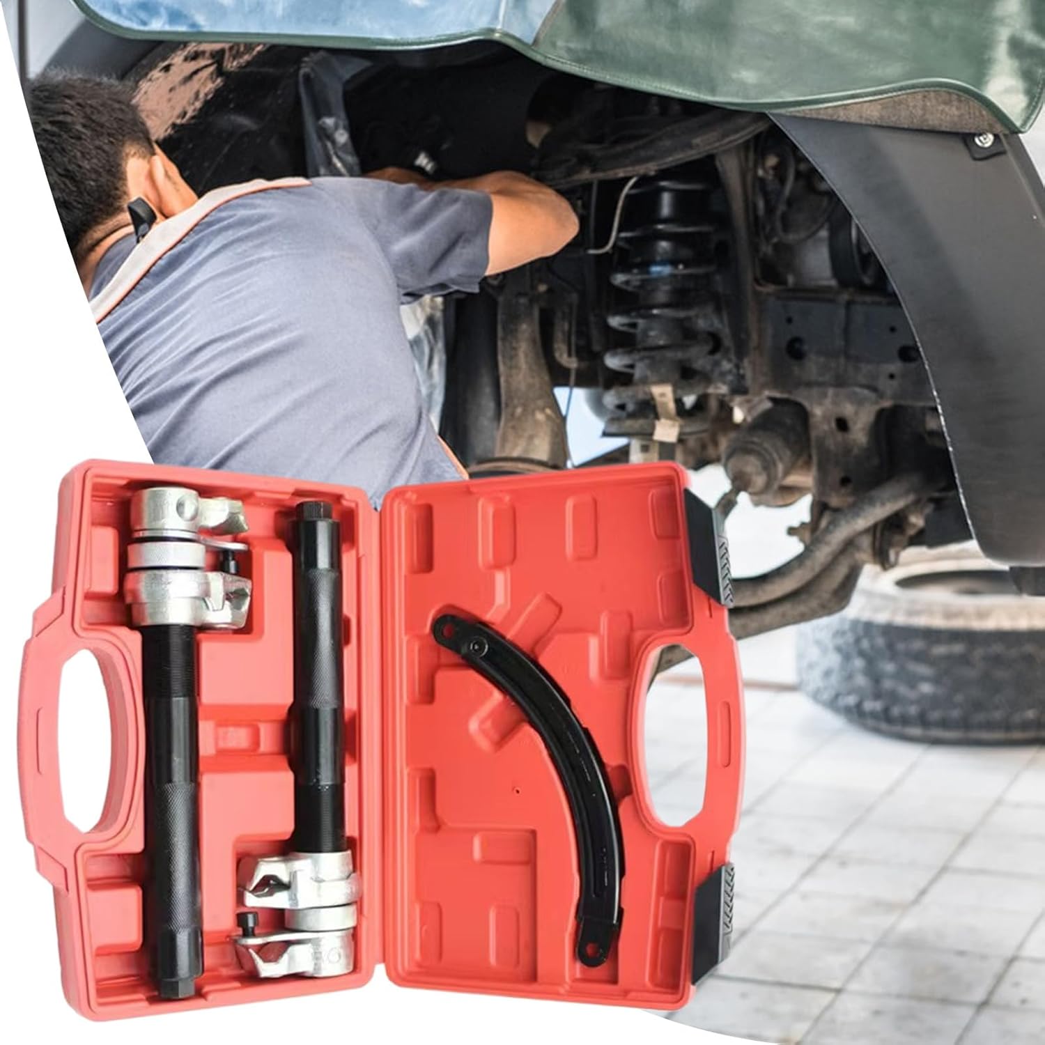 カー用スプリングコンプレッサーツール - ショックコンプレッサーキット - バルブ ステアリング エンジンパーツ バイクサスペンショ