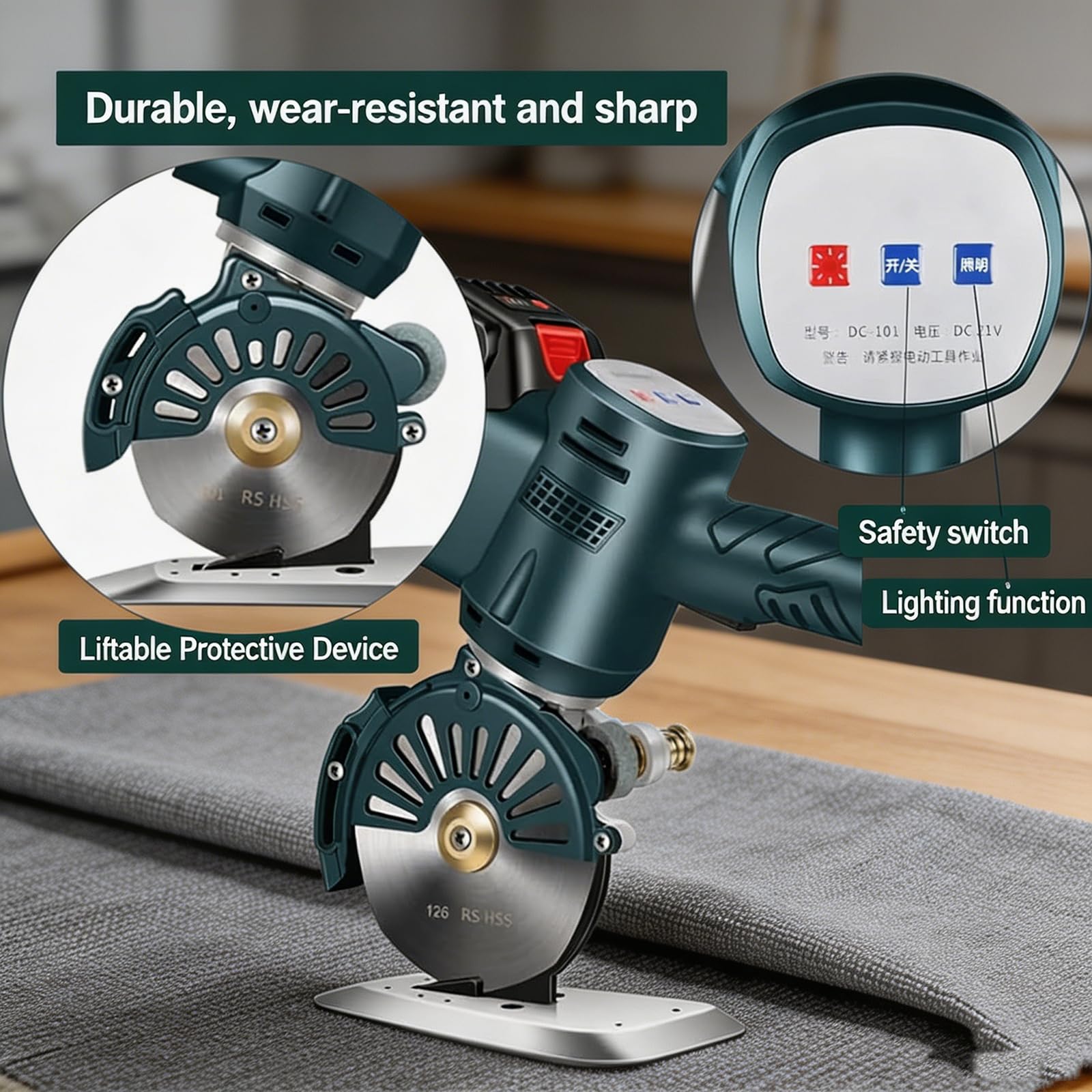 MObyat Cortadora Rotativa Eléctrica Inalámbrica De Tela De 1400 RPM, con Afilado Automático, Grosor Máximo De Corte De 45 Mm, para Tapicería De Cuero Y Alfombras