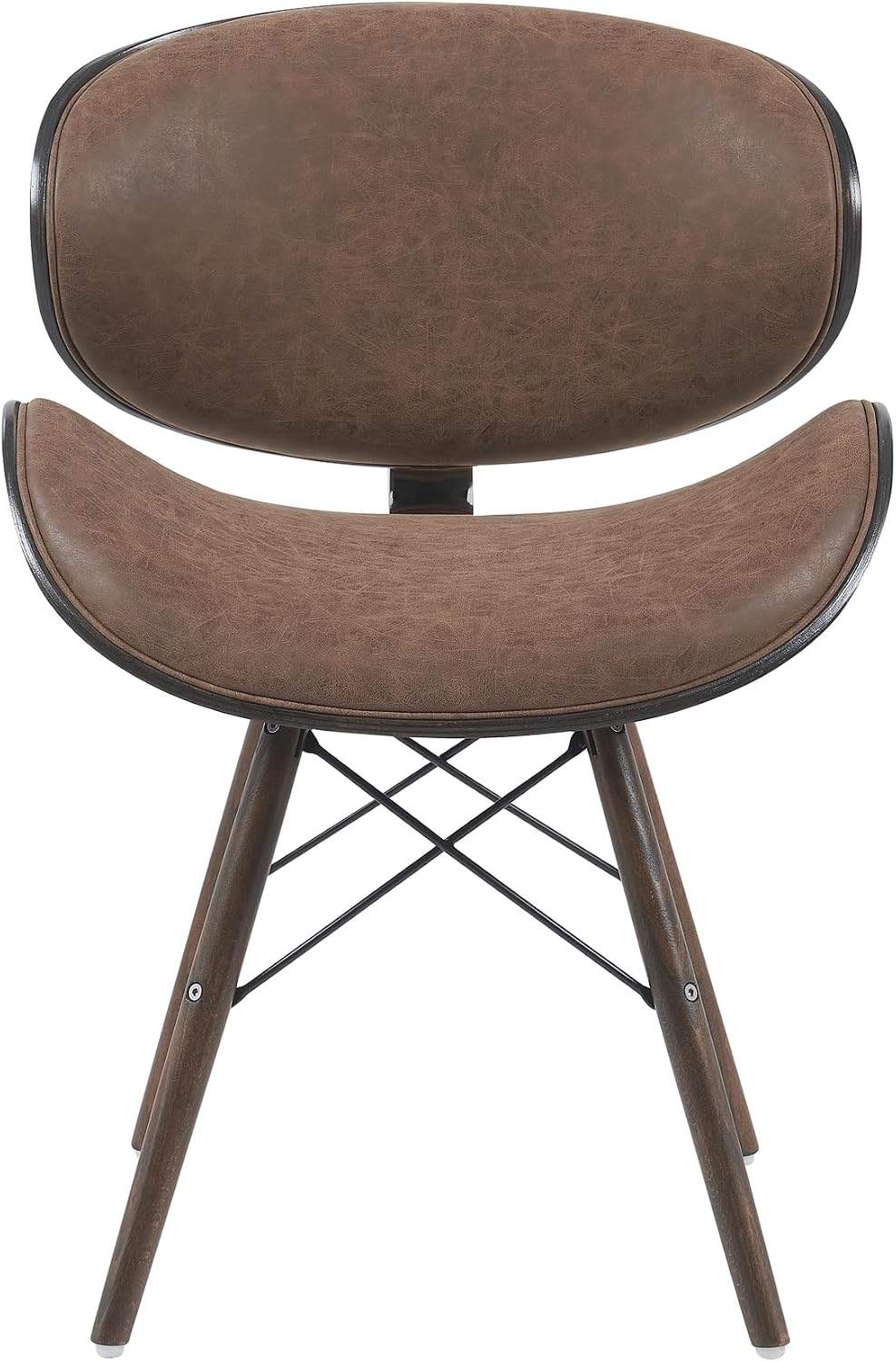 Armen Living Cassie Mid-Century Dining Chair with Vintage Dark Brown Faux Leather and Espresso Oak Finish
