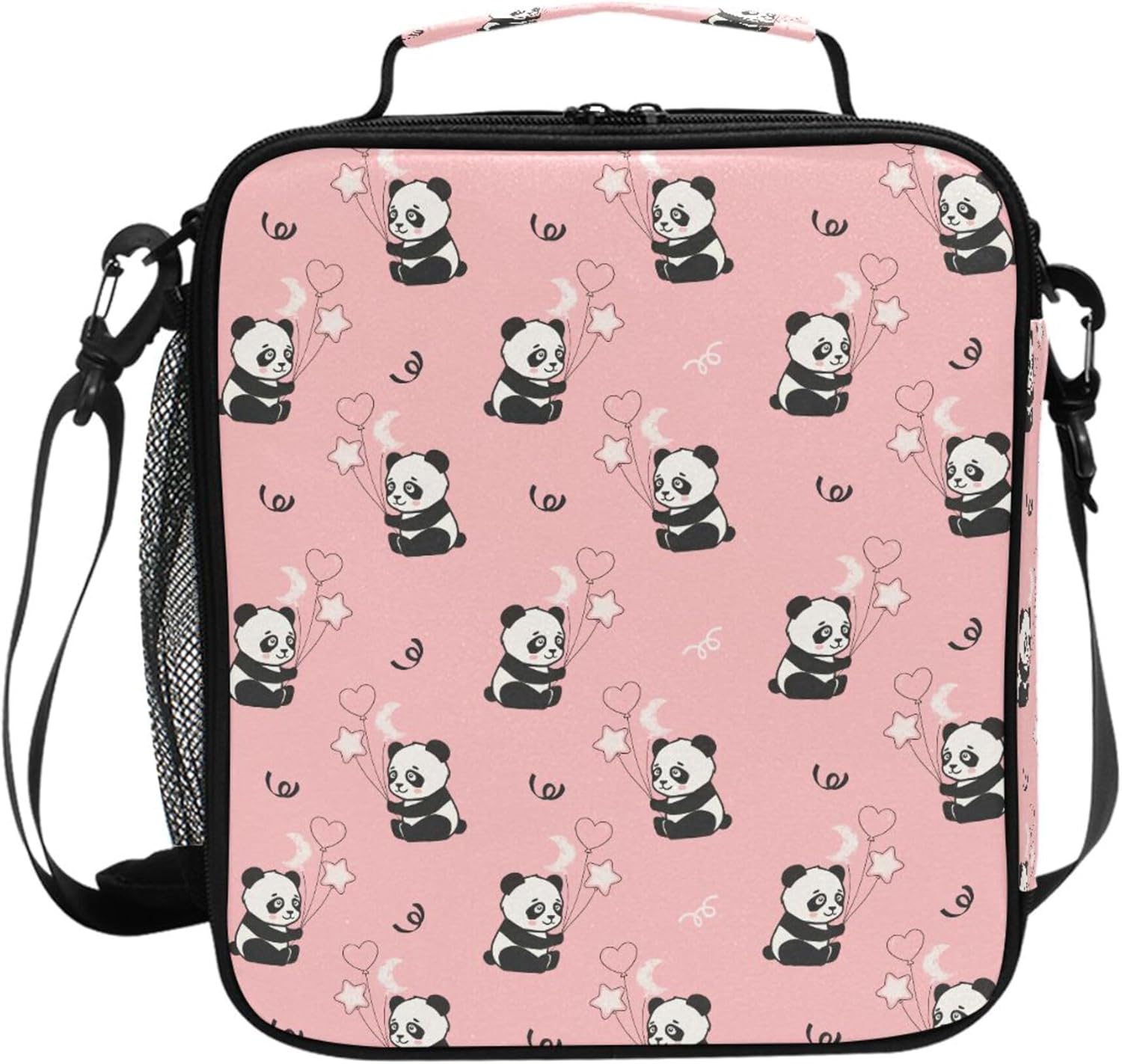 MNSRUU Lunch Bags for Boys Girls, Cute Panda Bears Balloons Reusable Insulated Lunch Box Thermal Meal Tote Kit, Lunch Cooler Bag Organizer with Adjustable Shoulder Strap
