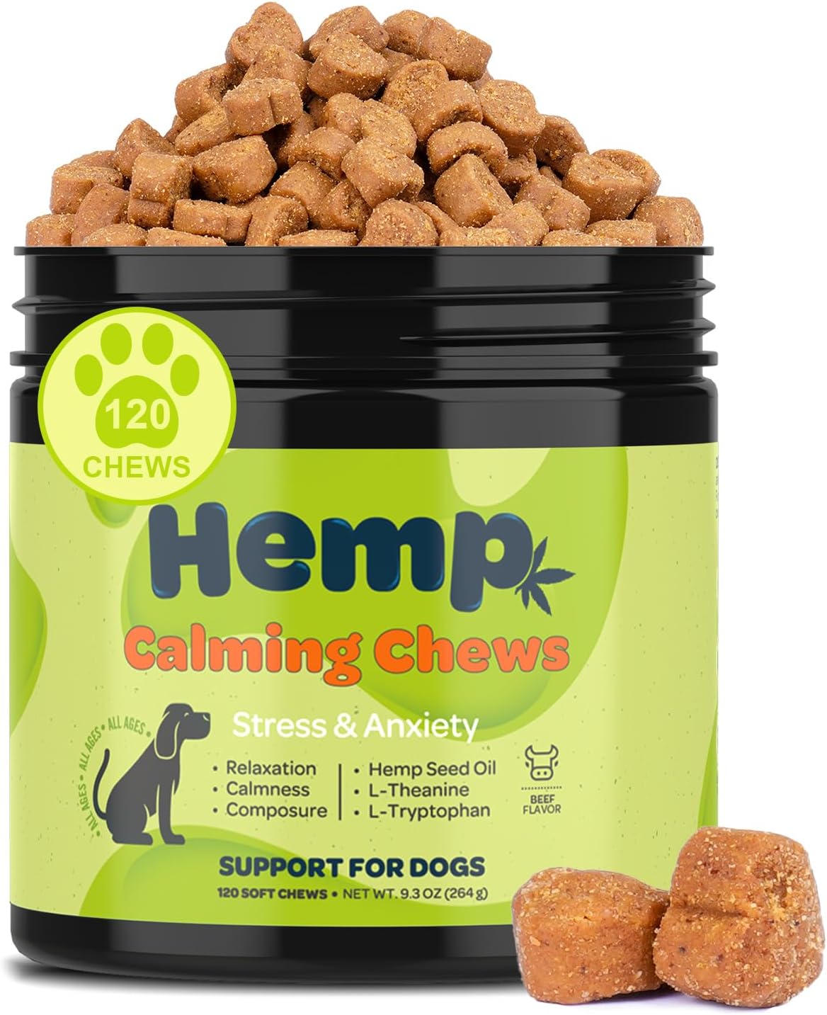 Hemp Calming Chews for Dogs 110 Count, Dog Calming Treats, Helps with Dog Anxiety