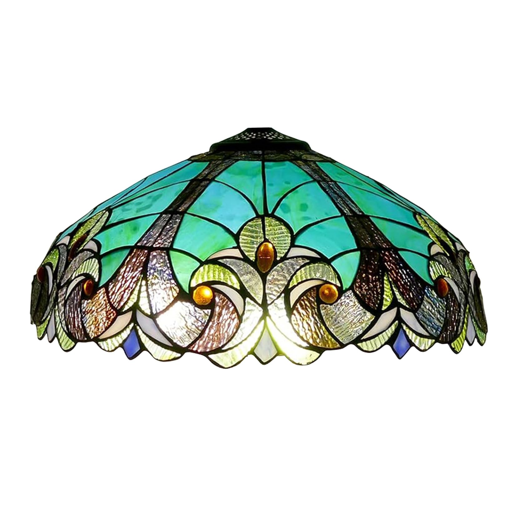 BOTOWI Large Tiffany Lampshades Replacement Only 18X9 Inch Sea Green Big Stained Glass Victorian Style Lamp Shade Decorative for Table Desk Floor Light Cover