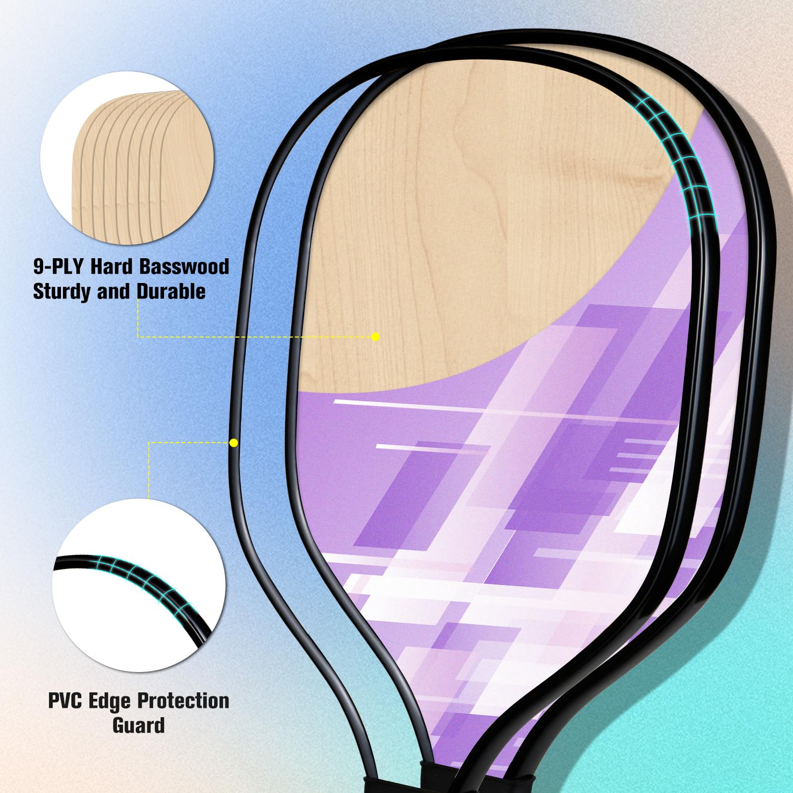 Pickleball Paddles Set of 4, Wood Pickle Ball Racket with 4 Balls, Pickleball Starter Set for Men & Women