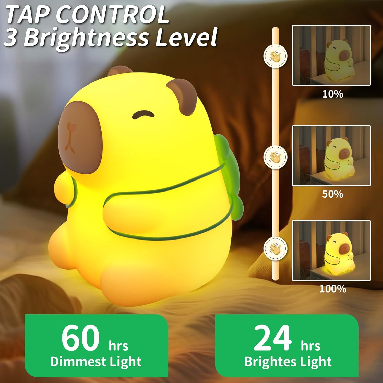 Cute Capybara Night Light, LED Squishy Novelty Animal Lamp,7 Colors Dimmable Capybara Nursery Night Light for Kids Sleeping,Rechargeable Touch Lamps, Kawaii Room Dorm Decor, Funny Gift