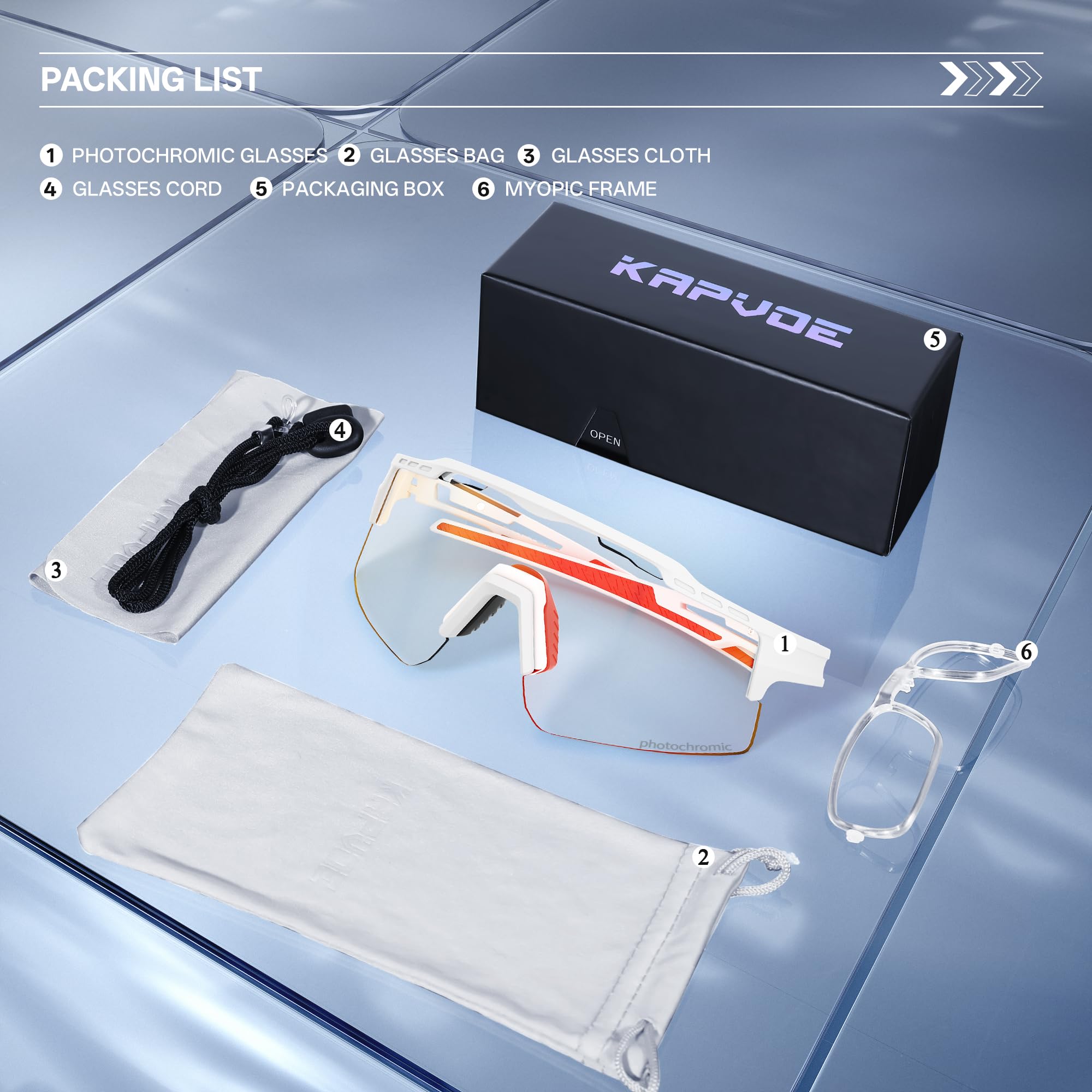 KAPVOE Photochromique Lunette Vélo Protection UV400 Lunette de Cyclisme VTT Sport Homme Femme K75