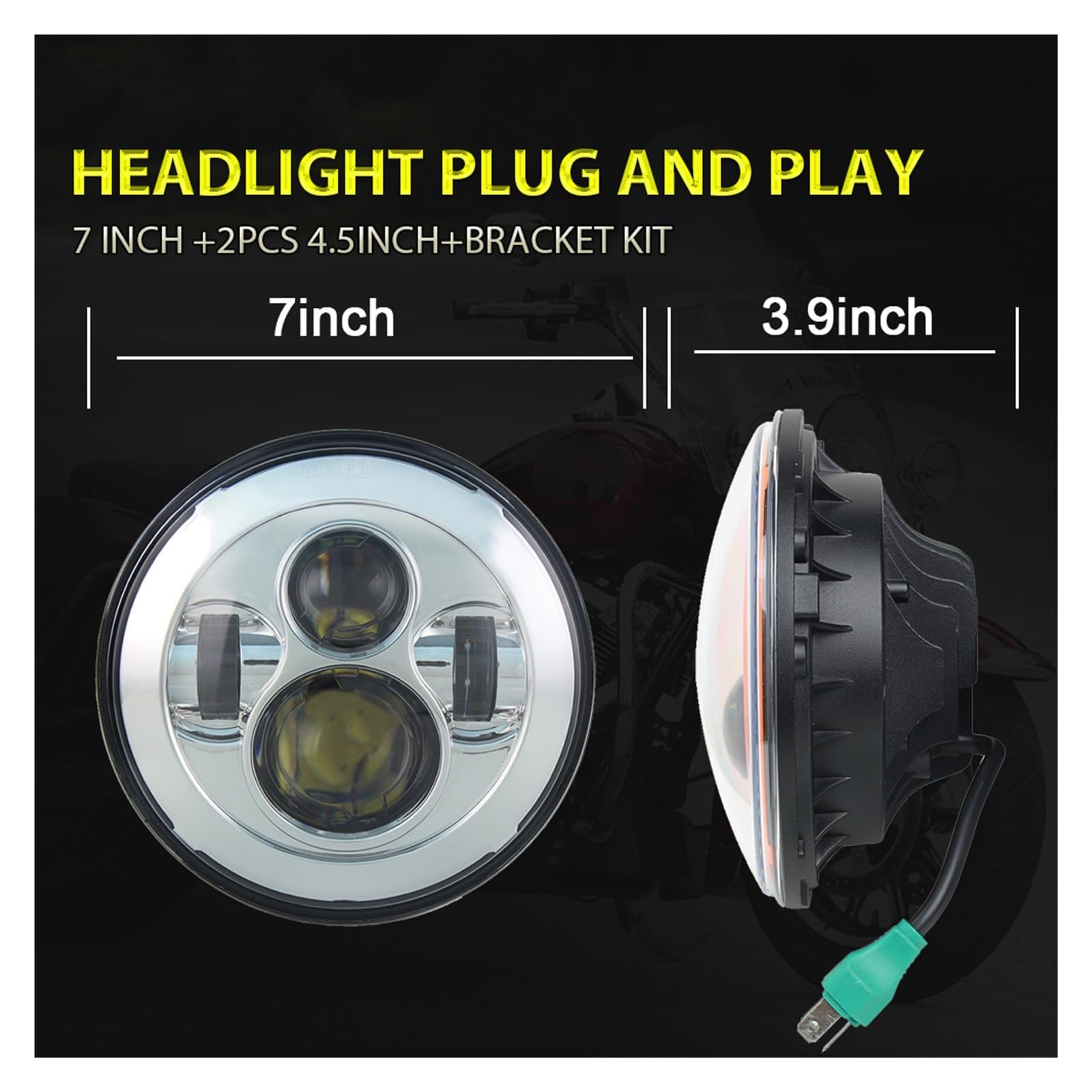 7 inch LED Headlight And 4.5 inch LED Fog Light And 7 inch Headlight Bracket Adapter Wire Plug And Play Compatible with Glide 14-17(1 Set Chrome)