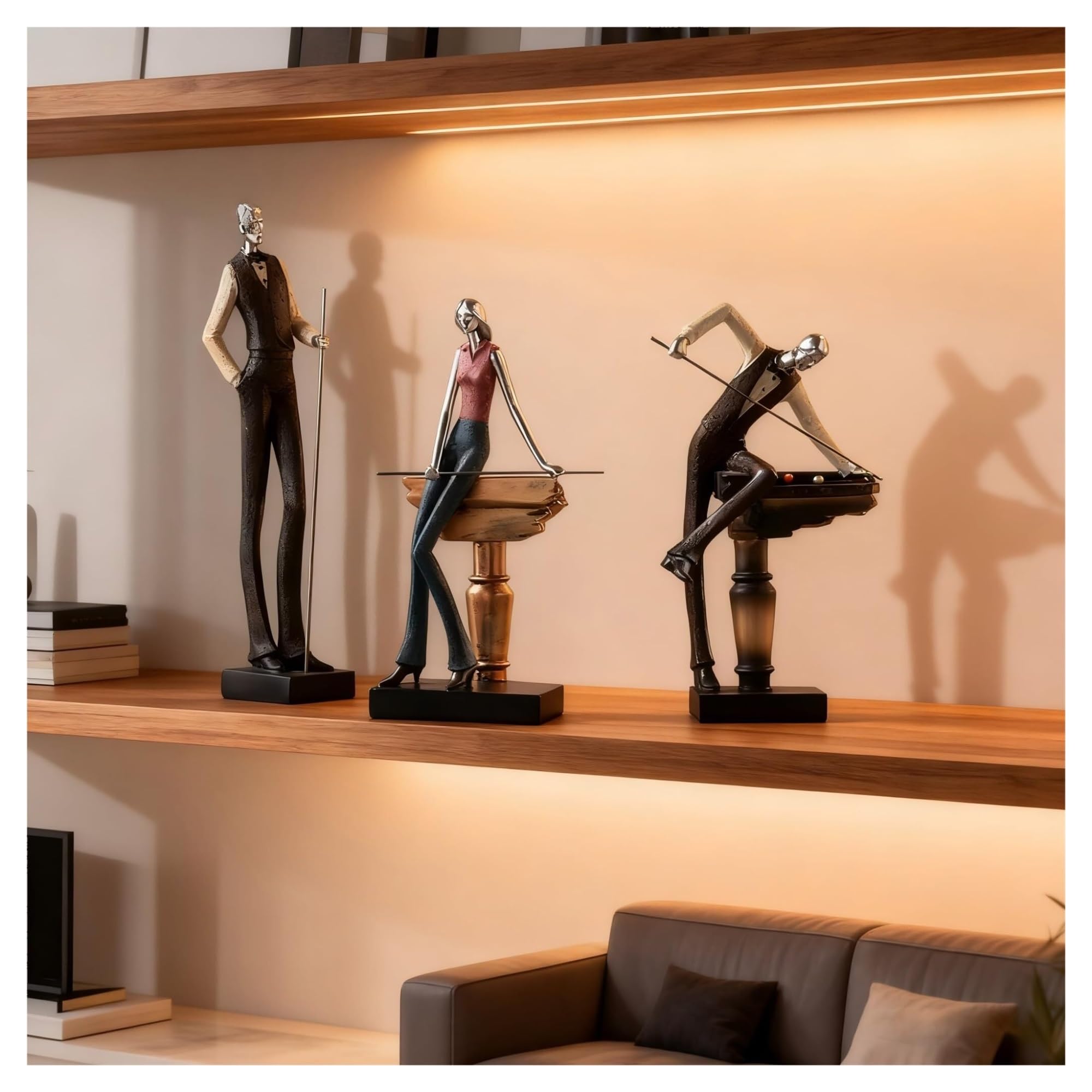 FriendshipHome Home Decor Abstract Pool Player Sculpture Set Billiards Statues Figurines For Home Decor Table Center Piece