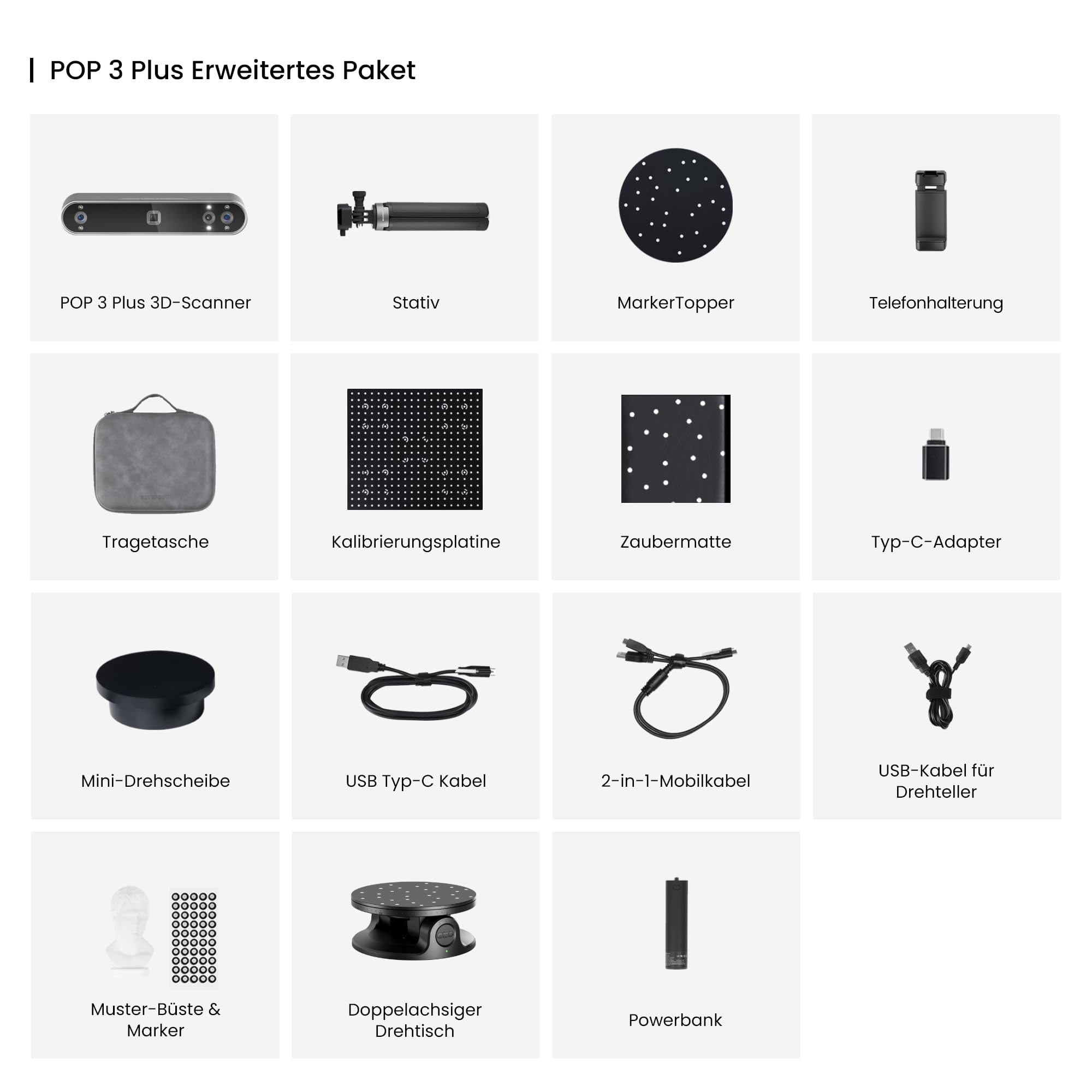 Revopoint POP 3 Plus 3D-Scanner für 3D-Druck, Handscanner mit 0,04mm hoher Präzision, Vollfarbscan für mittlere Objekte, Kompatibel mit Android/iOS/Win10&11/macOS, PRO