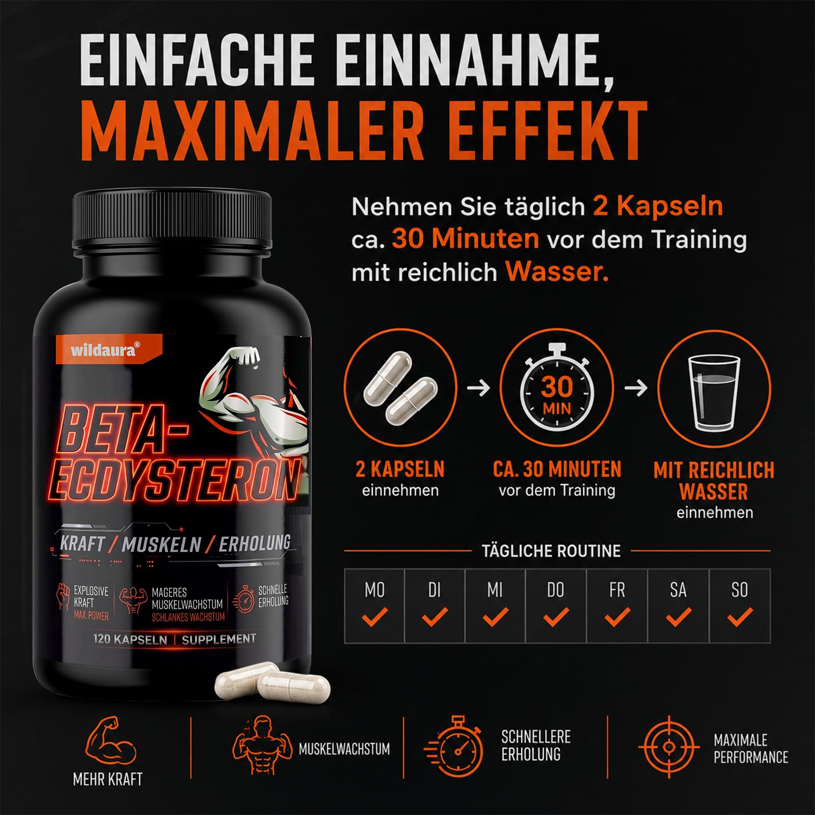 Beta Ecdysteron, 1200mg Hohe Reinheit Ecdysterone Supplement für Muskelaufbau, Fitness & Kraftsport, 120 Vegane Kapseln