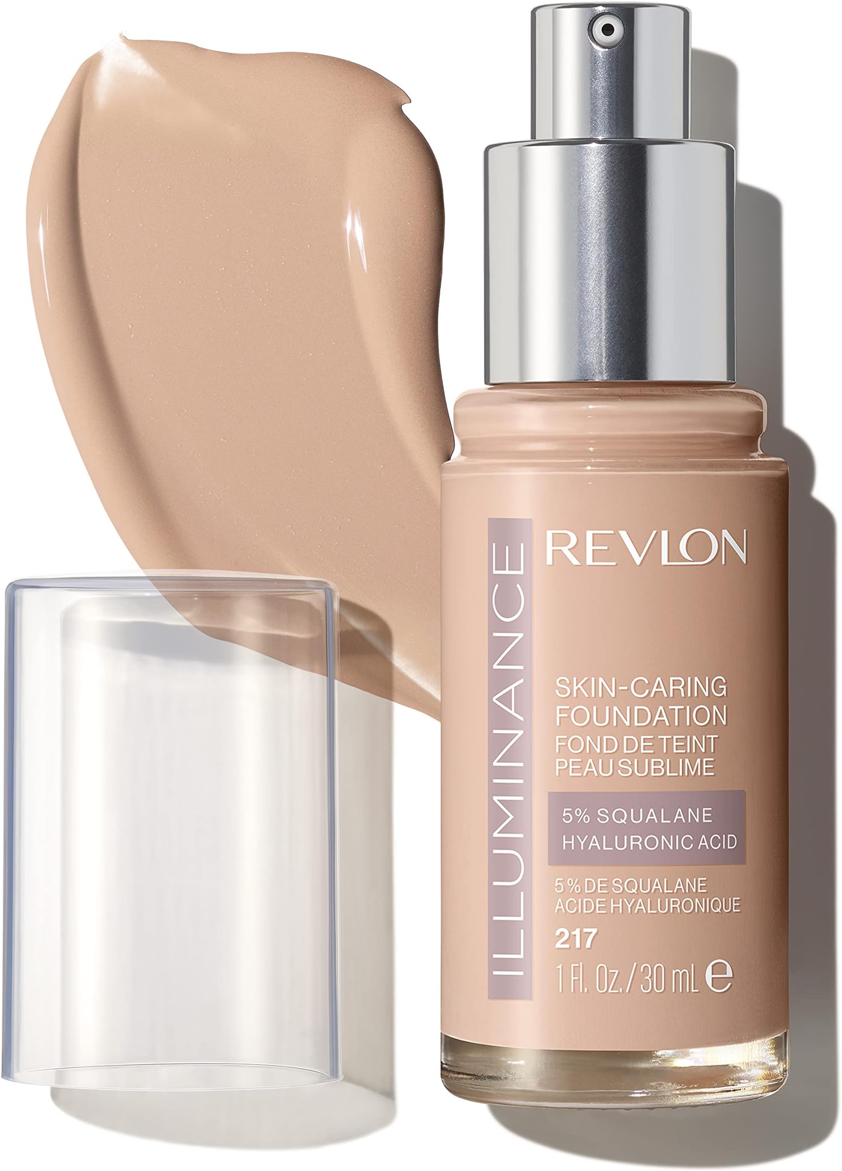 Illuminance Skin-Caring Liquid Foundation, Hyaluronic Acid, Hydrating and Nourishing Formula with Medium Coverage, 217 Beige, 1 fl oz