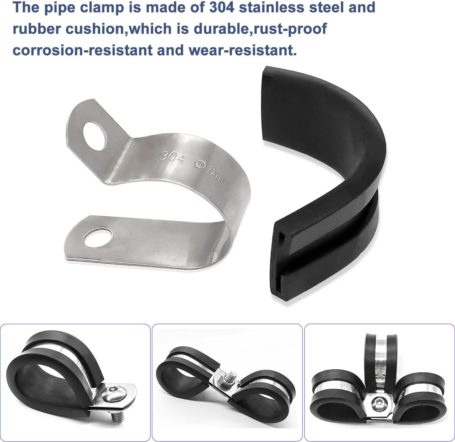 Taiss 136PCS Cable Clamps Assortment Kit,10 Sizes 1/4" 5/16" 3/8" 1/2" 5/8" 3/4" 1" 1-1/4" 1-1/2" 1-3/4" +25PCS 1/4 Inch 304 Stainless Steel Rubber Cushion Cable Clamps +20PCS 3/4 Inch Cable Clamps