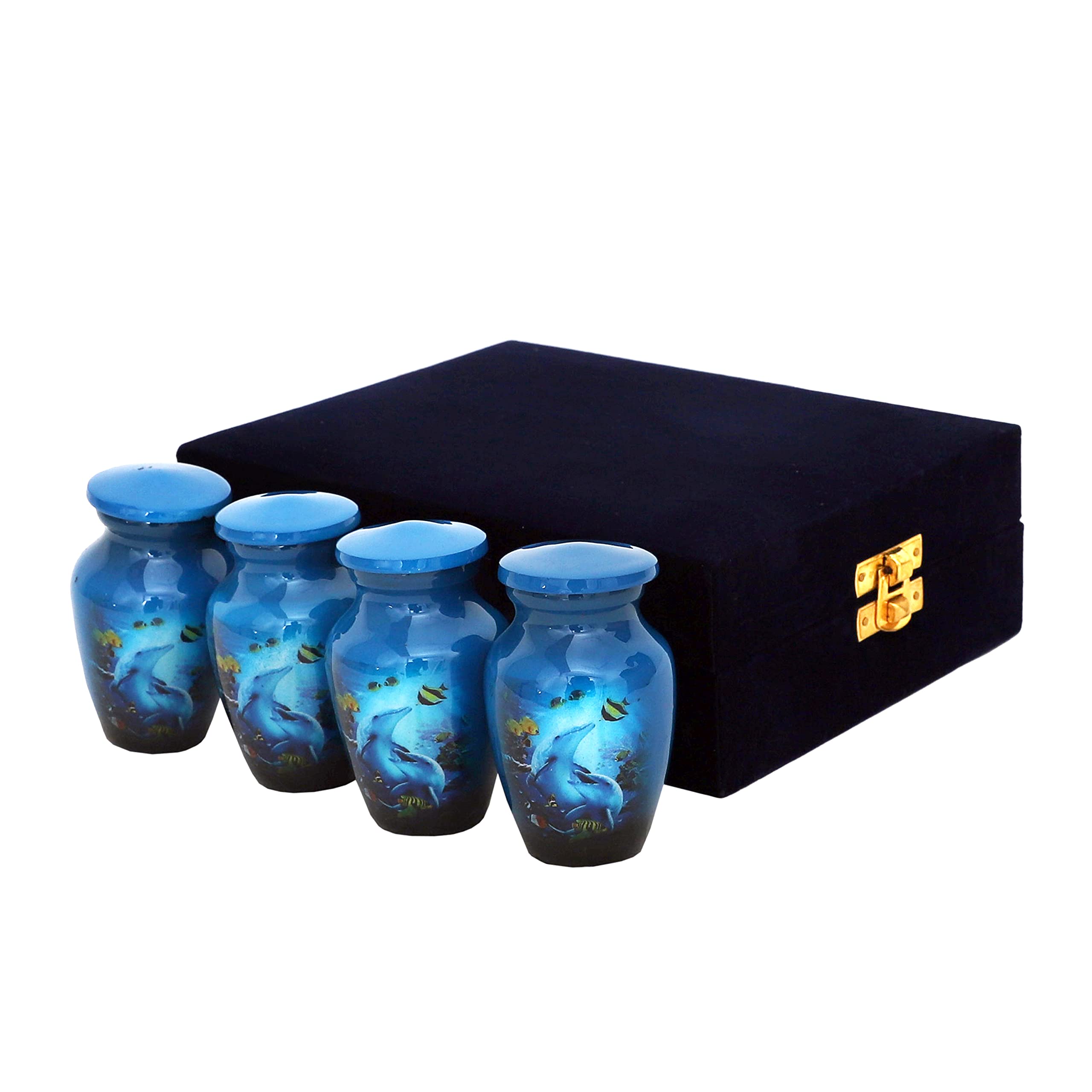hlc Juego de 4 urnas de recuerdo para cenizas humanas con caja de terciopelo y 4 bolsas de terciopelo, urna de recuerdo, urna de 4 unidades