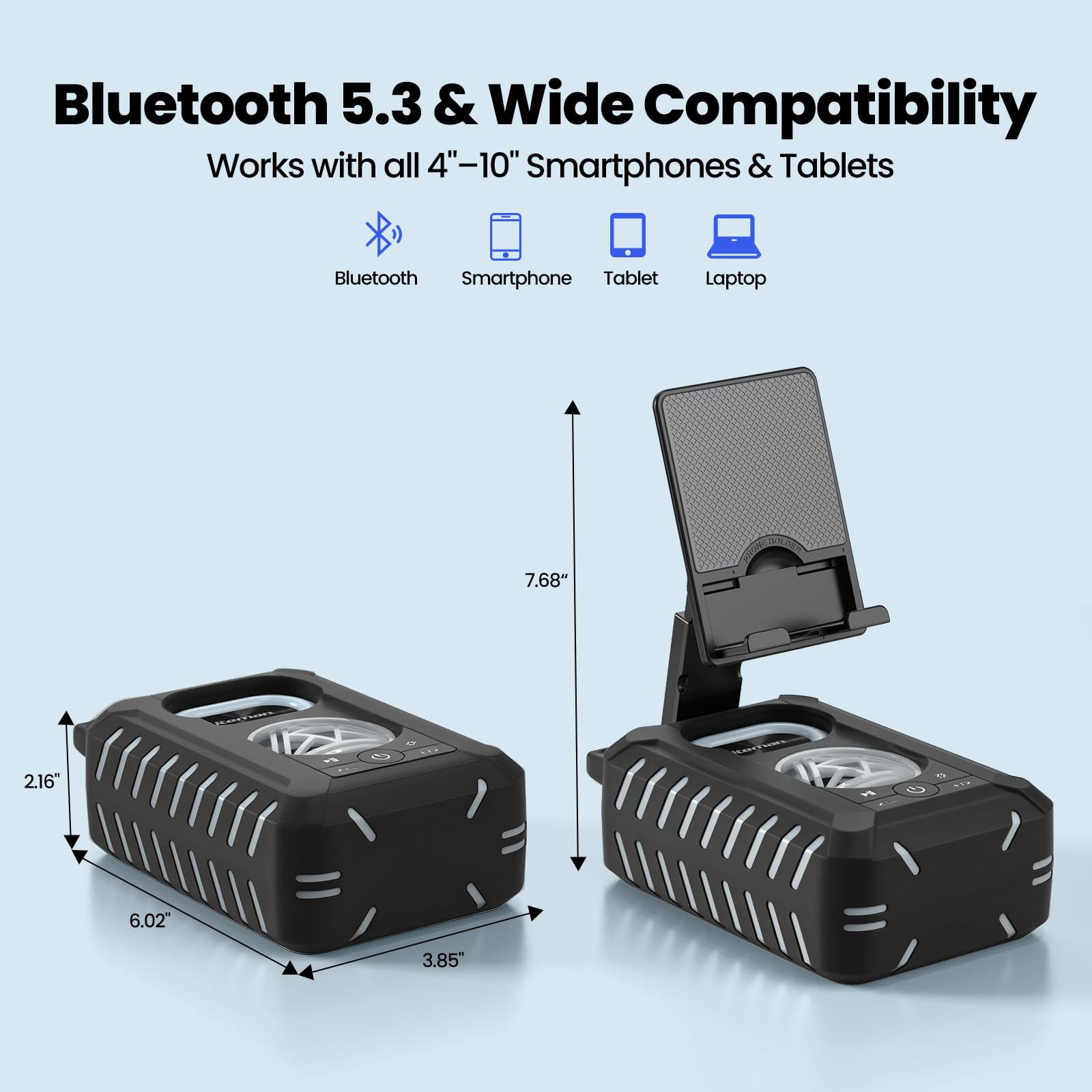 JTEMAN Altoparlante Bluetooth impermeabile IP67 con supporto per telefono