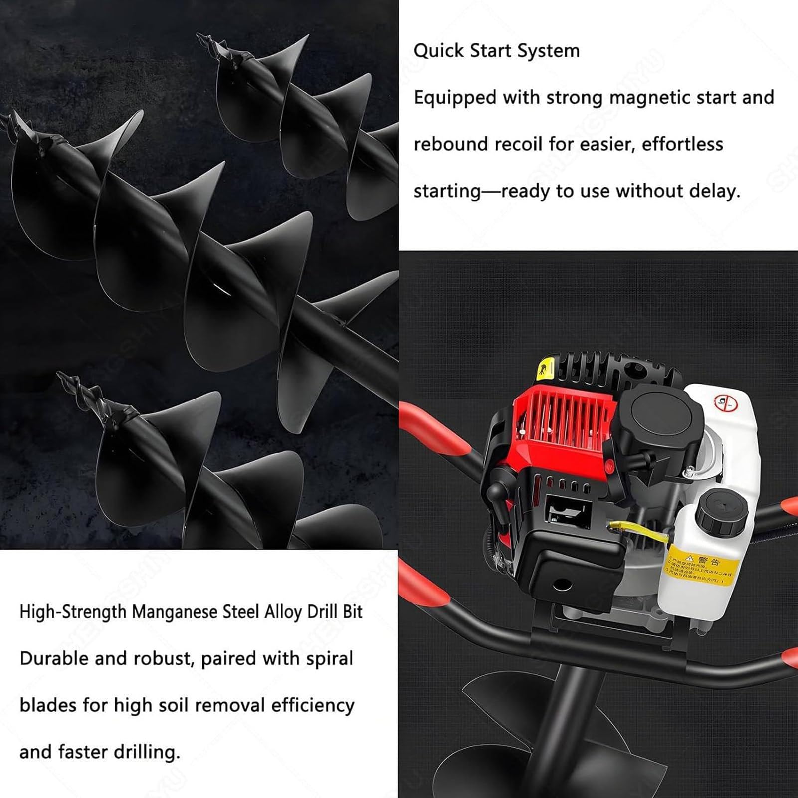 Ahoyador De Tierra A Motor, Ahoyador 4 Tiempos con Brocas, Ahoyador De Uso Rudo para Agricultura, Jardinería, Paisajismo Y Construcción — Bajo Consumo De Combustible 10cm