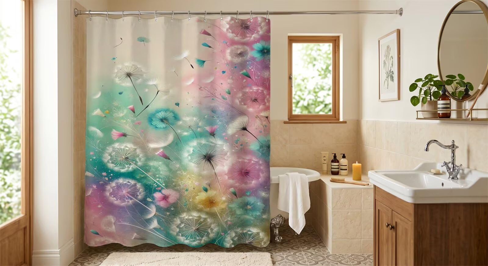 Rideau de douche séchage rapide moderne avec 8 crochets