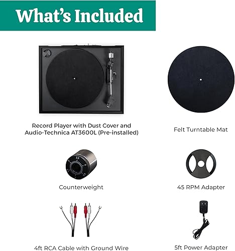 Miniatura 9 de Electrohome Montrose - Tocadiscos de vinilo de 2 velocidades, con lápiz óptico Audio-Technica, motor de control de velocidad, preamplificador