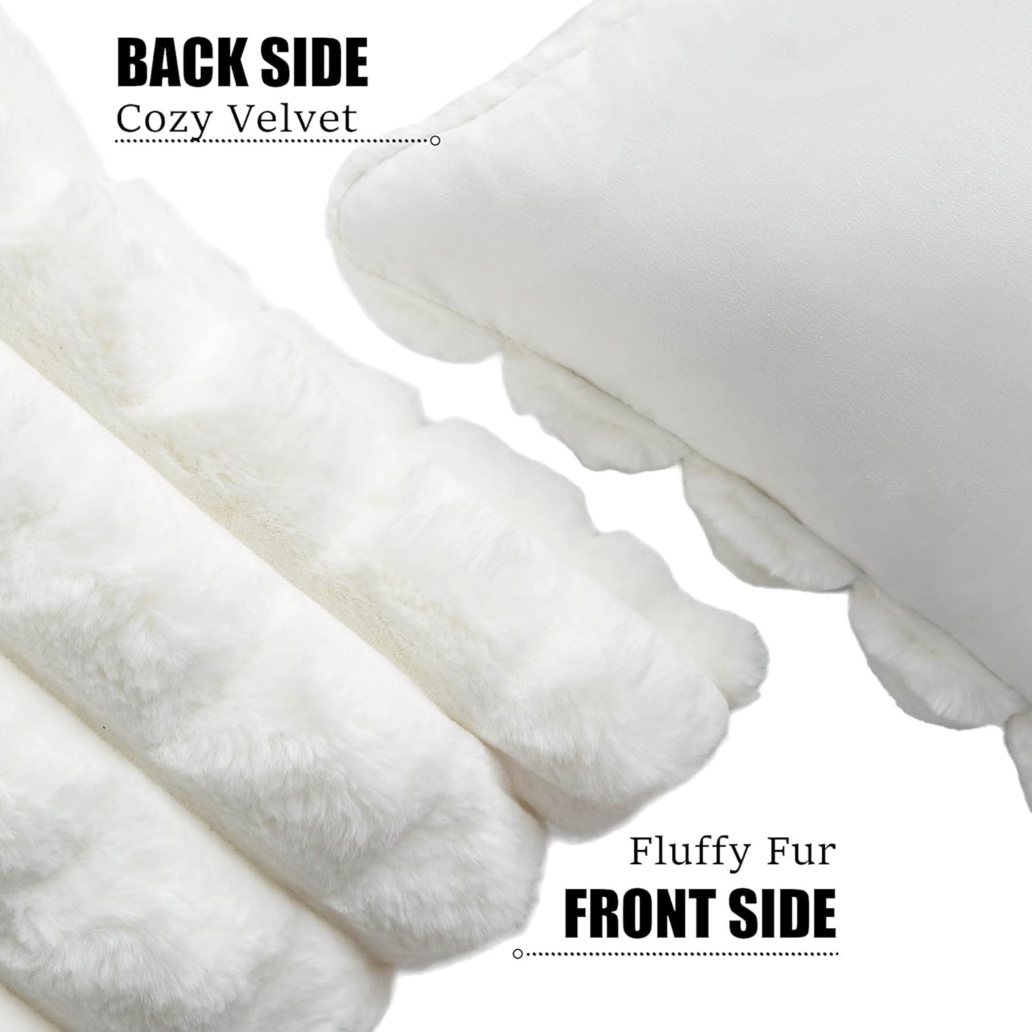 Neelvin Cream White Faux Fur Cozy Soft Plaid Decorative Throw Pillow Covers 26x26 inch Set of 2,Velvet Pillowcase Cushion Case for Sofa Couch