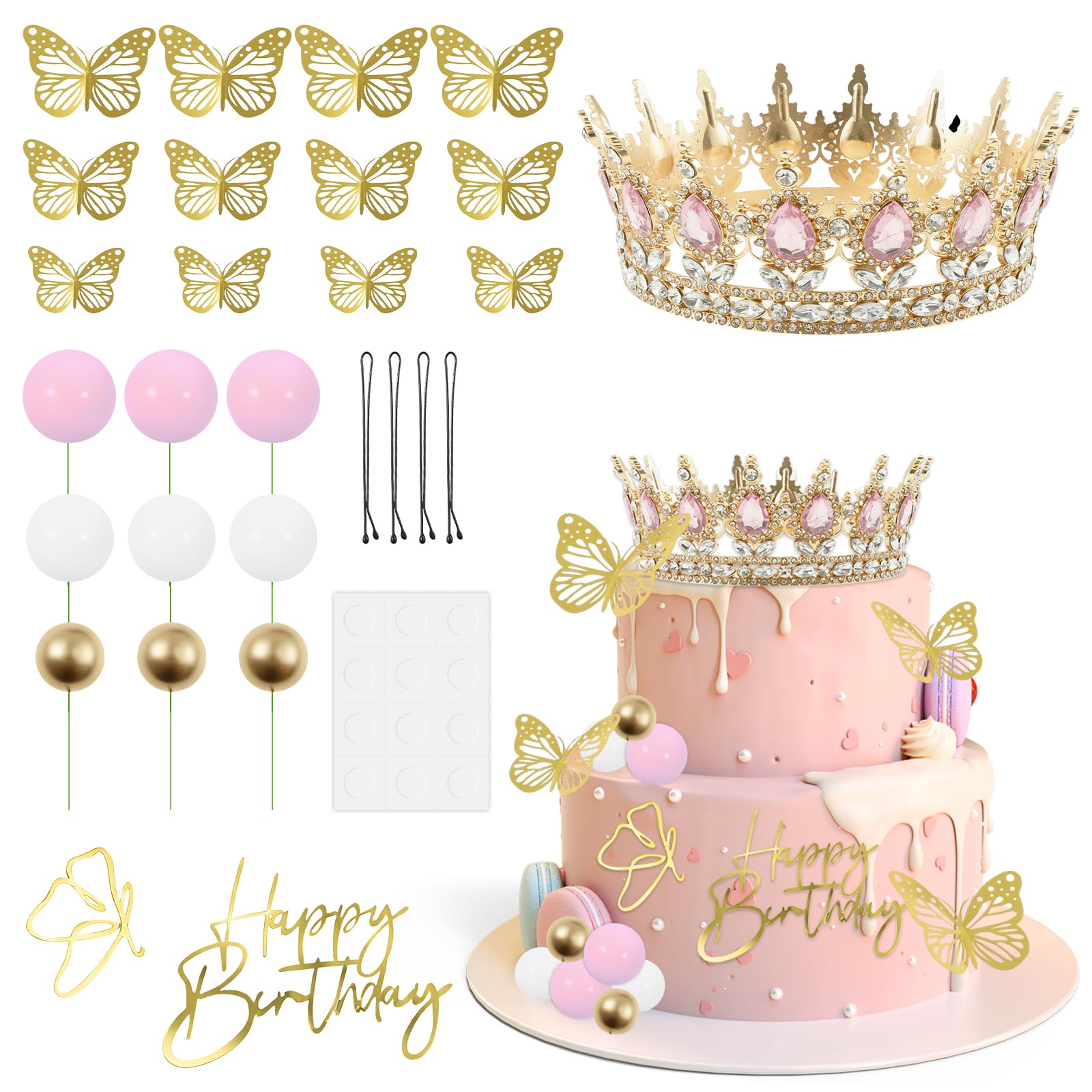 28Pcs Crown Cake Topper Princess Cake Decoration with Hair Clips Non Edible