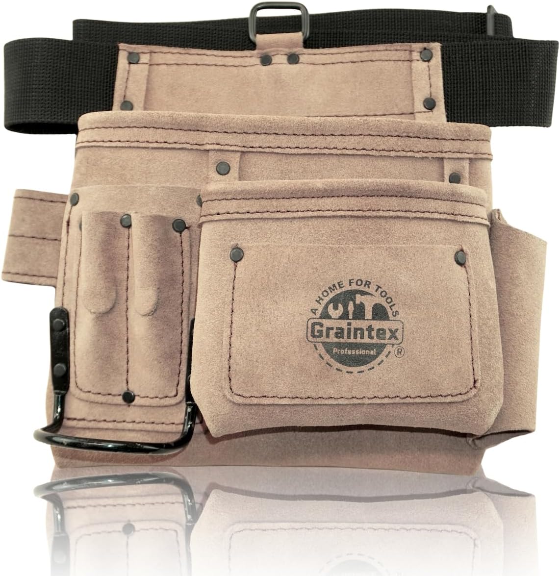 Graintex 5 Pocket Suede Leather Tool Belt/Bag, Multipurpose Leather Tool Belt for Women and Men, Ideal for Construction, Electrician, Handymen, Carpenter, Gardening Pouch & DIY Projects