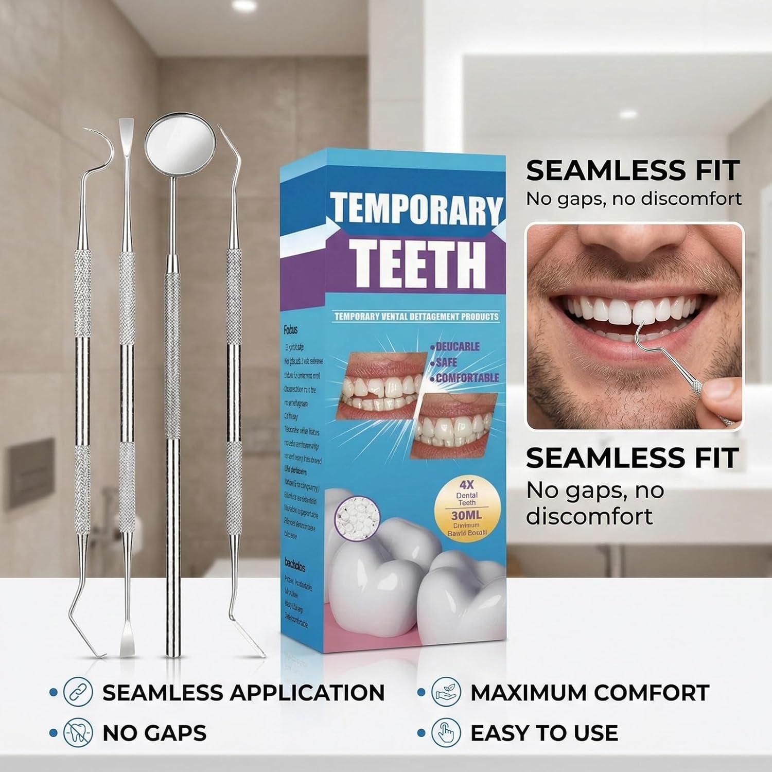 Moldable Beads for Denture Adjustment, Temporary Denture Repair Beads for Loose or Broken Dentures, Denture Fix Kit for Emergency Use (1)