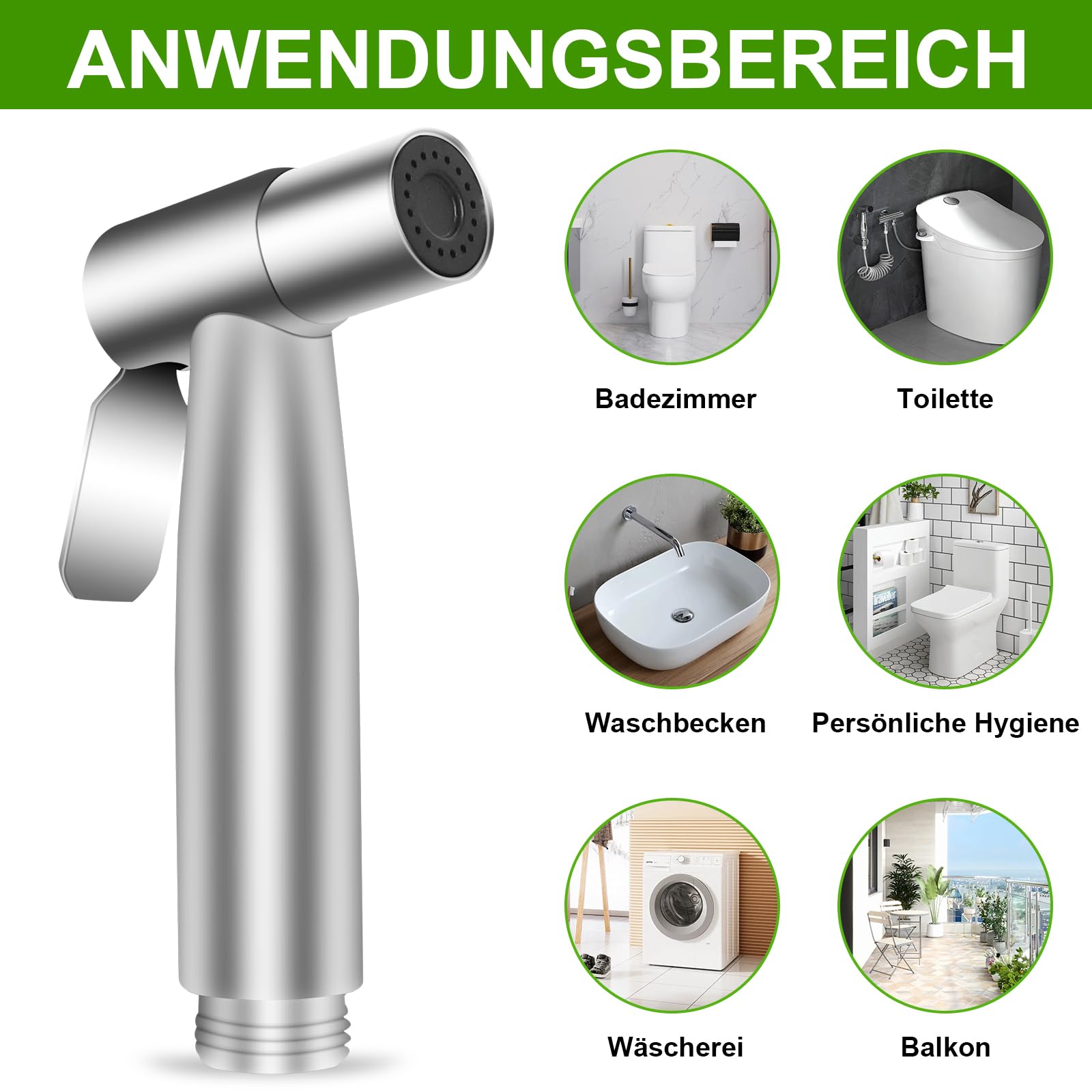 Spruzzatore Doccetta per Bidet Acciaio Inossidabile Idroscopino Doccino Bidet per WC per l'igiene del bagno doccia carta igienica pulizia pannolini (solo soffione, argentato)