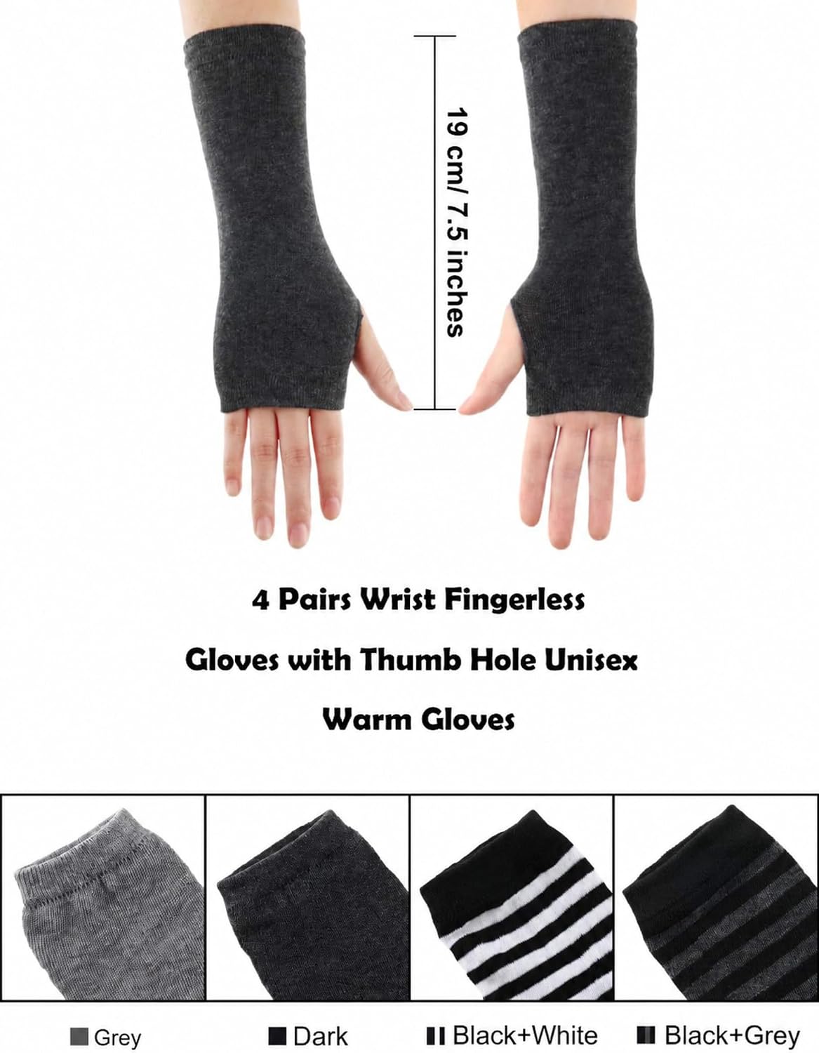 SATINIOR 4 Pairs Wrist Fingerless Gloves with Thumb Hole Unisex Warm Gloves