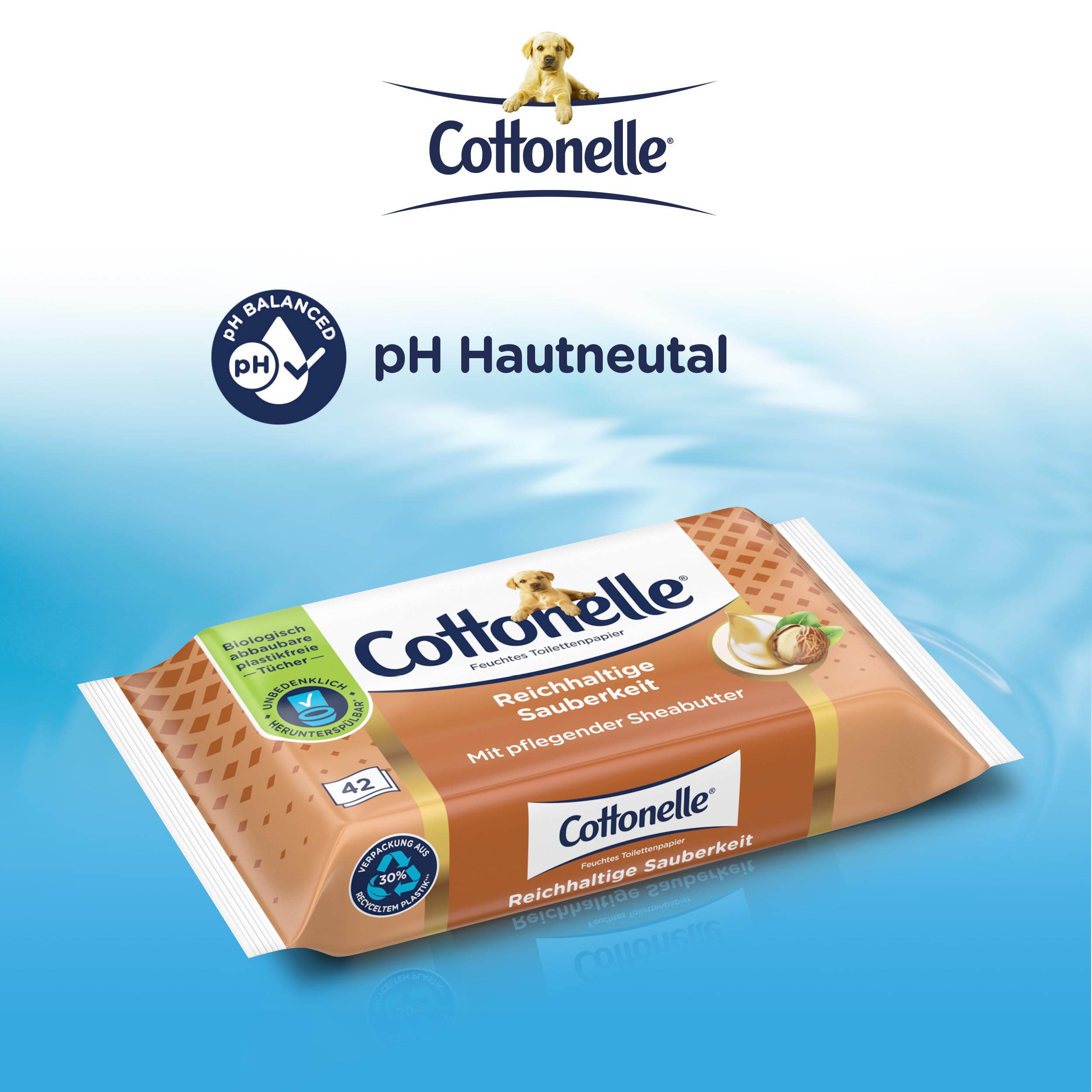 Cottonelle Mein Spa mokry papier toaletowy, masło kaszmirowe i shea, biodegradowalny, nie zawiera plastiku, możliwość ponownego zamknięcia, opakowanie ekonomiczne, 12 x 42 chusteczki nawilżane