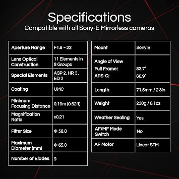 Rokinon 24mm F1.8 AF Compact Full Frame Wide Angle Auto Focus Lens for Sony E (IO2418-E)