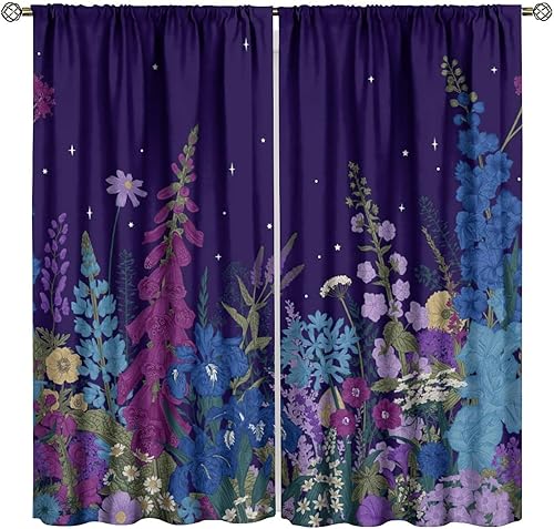 Miniatura 199 de Retro 70s Floral Blackout Window Curtains, Watercolor Flower Plant Rustic Modern Style Pattern Window Drapes, for Bedroom Living Room 42x45in 2