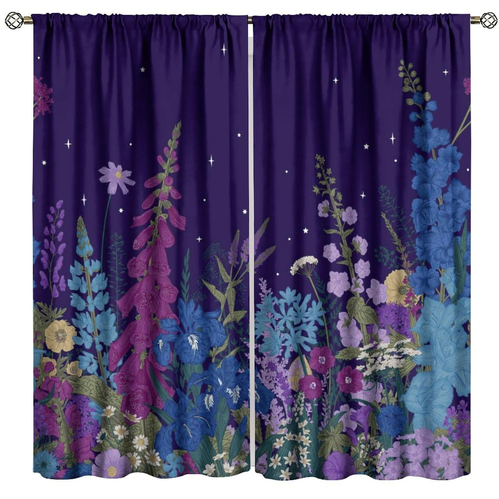 GoDazzling Rustic Floral Blackout Window Curtains, Colorful Flower Botanical Wildflower Pattern Window Drapes, for Living Room Bedroom 52x84in 2