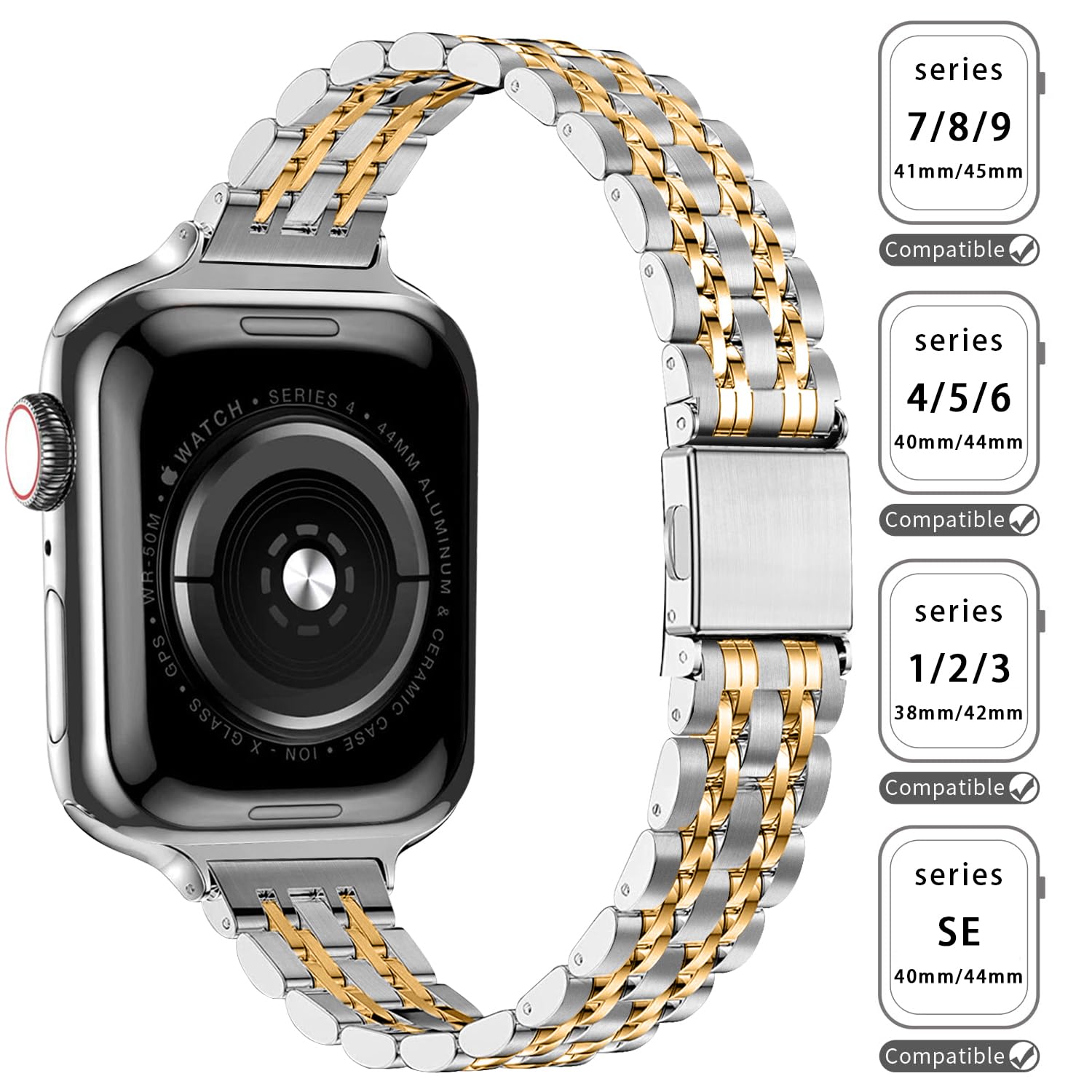 QUNDAXI QUNDAXI Slim Watch Band Compatible with Apple Watch 41mm 45mm 42mm 44mm 40mm 38mm Metal Stainless Steel Watchband Suitable for iWatch 11/10/9/8/7/6/5/4/3/2/1/SE Series Women Luxury Strap in use